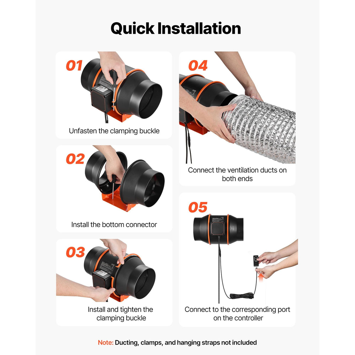 Inline Duct Fan, 402 CFM 6 inch EC Motor Ventilation Fan with 3-Speed Circulation, 10-Speed PWM Controller, Timer-Controlled Operation, Cooling for Grow Tents, Indoor Gardening, Hydroponics