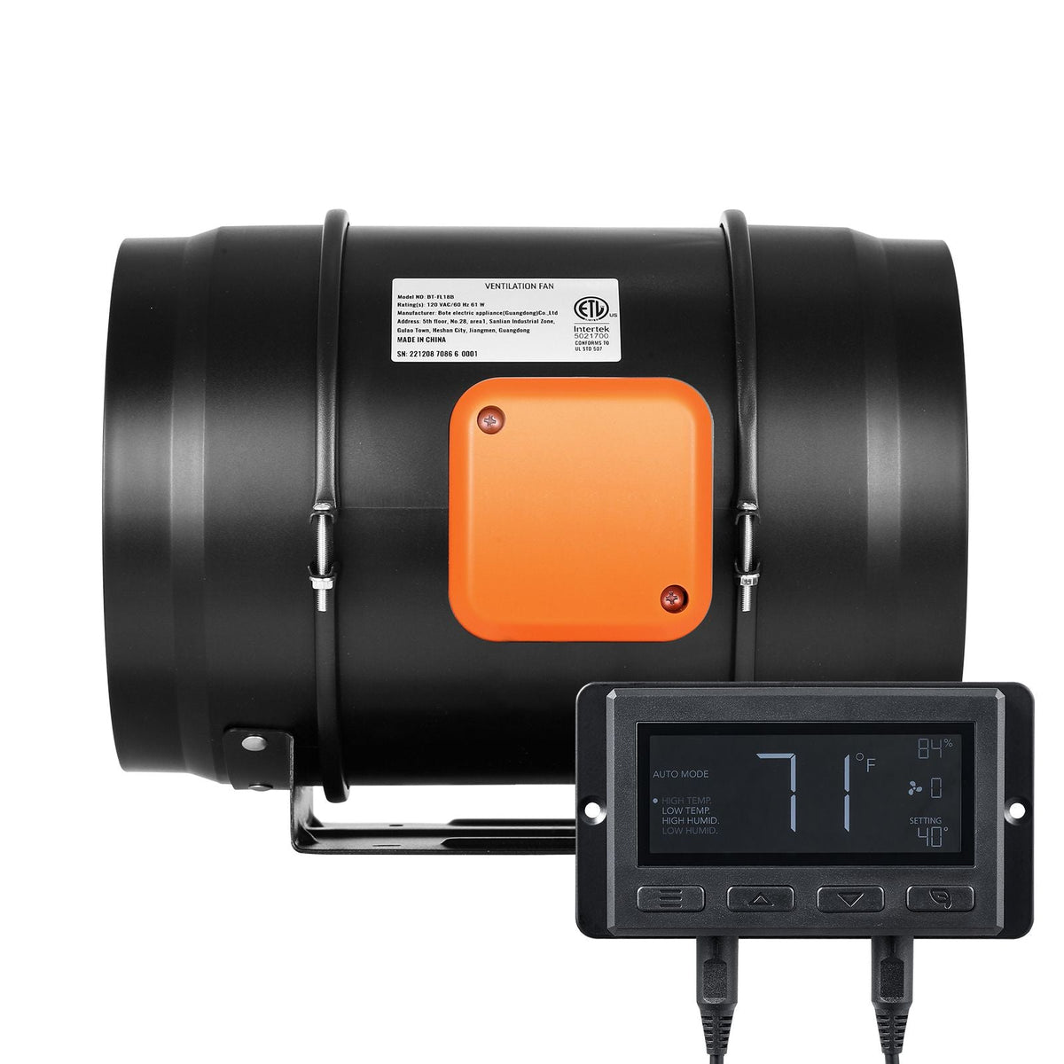 Inline Duct Fan, 8-Inch 807 CFM with Temperature Humidity Controller, Quiet EC-motor Ventilation Exhaust Fan for Cooling Booster, Grow Tents, Hydroponics