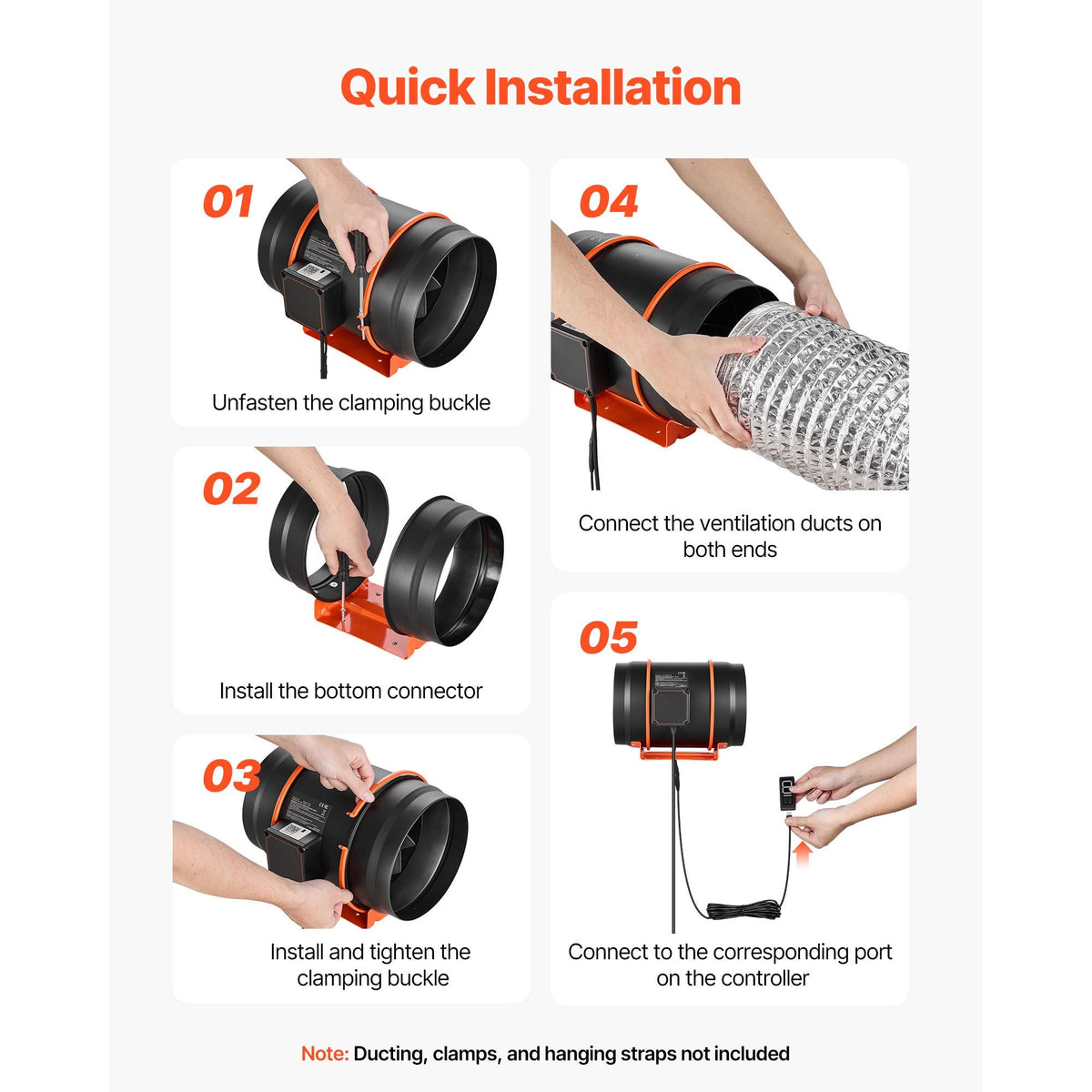 Inline Duct Fan, 807 CFM 8 inch EC Motor Ventilation Fan with 3-Speed Circulation, 10-Speed PWM Controller, Timer-Controlled Operation, Cooling for Grow Tents, Indoor Gardening, Hydroponics