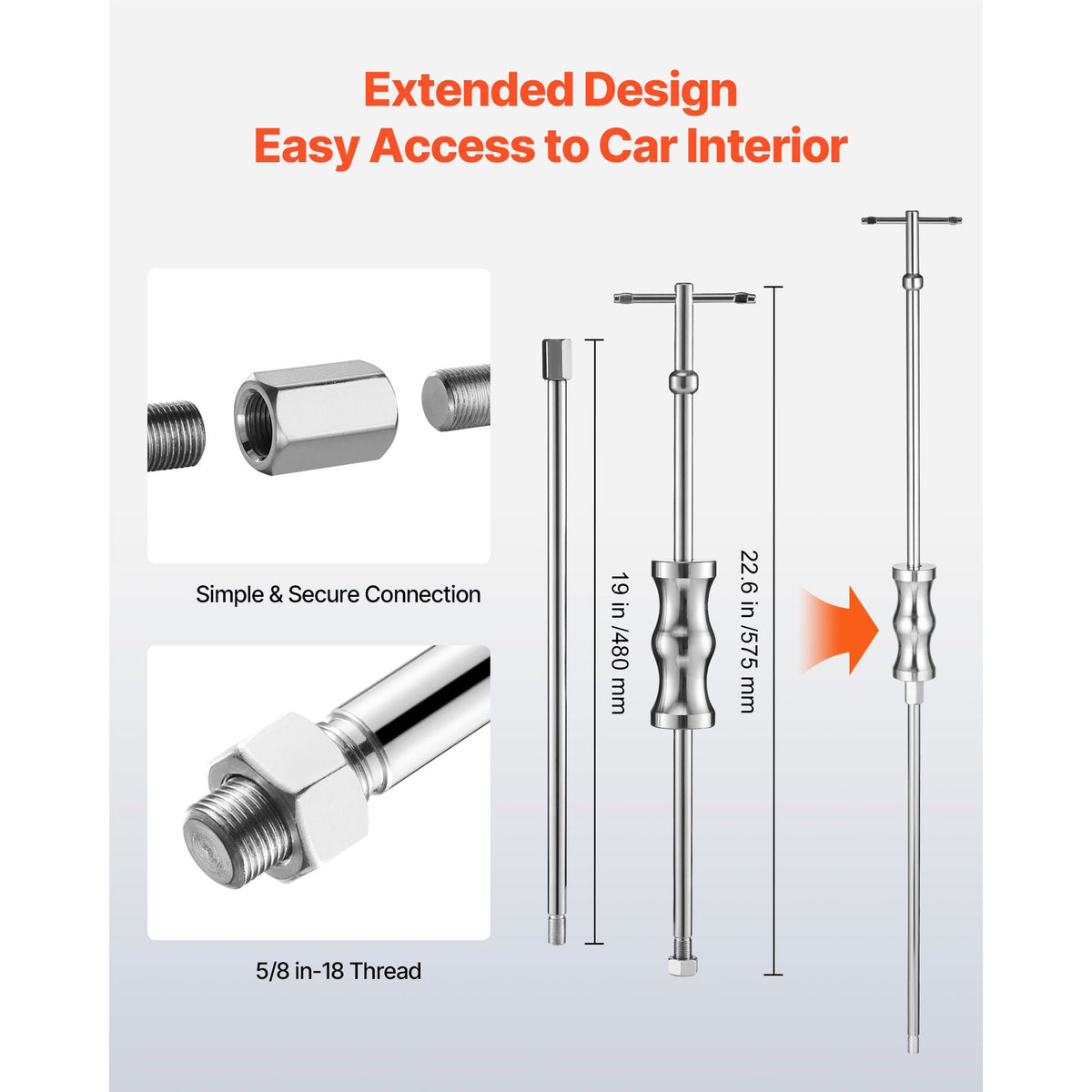 Inner CV Axle Puller Tool Set with 5/8 in-18 Slide Hammer & 2-Inch 2.5-Inch CV Joint Fork Adapter, Inner CV Joint Removal Tool Kit, Heavy Duty Front Wheel Drive Axle Puller Slide Hammer Set