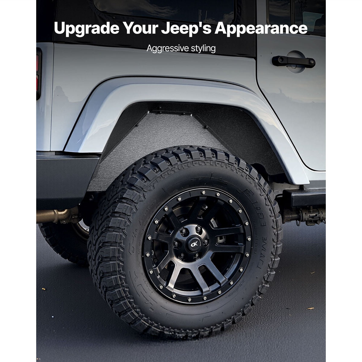 Inner Fender Liner, Rear Fender Liner Compatible with 2007-2018 Jeeps JK/JKU 2/4 Doors, Steel Mud Guards Bolt-on Style Fenders Flare, Wheel Well Cover Fenders Flare Liners, Scratch-Resistant