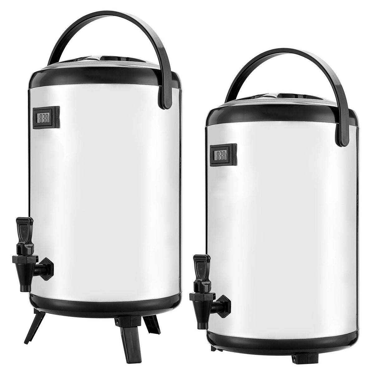 Insulated Beverage Dispenser, 3.2 Gal/12L Stainless Steel Thermal Drink Server with Spigot & Temp Display, Suitable for Hot and Cold Drinks, for Tea Coffee Water in Cafes & Restaurants, 2 Pack