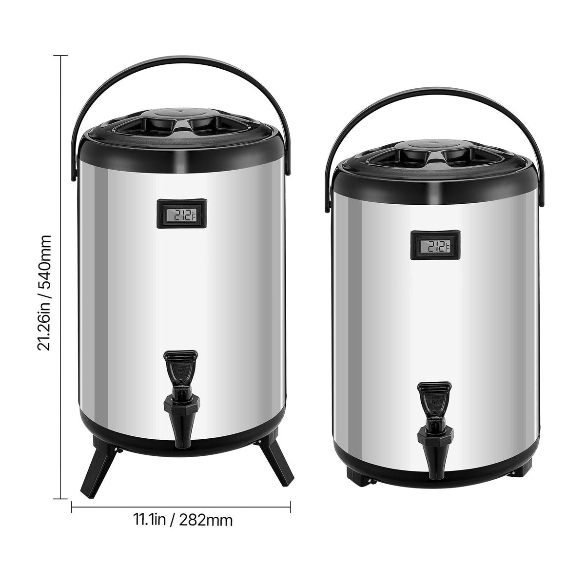 Insulated Beverage Dispenser, 3.2 Gal/12L Stainless Steel Thermal Drink Server with Spigot & Temp Display, Suitable for Hot and Cold Drinks, for Tea Coffee Water in Cafes & Restaurants, 2 Pack
