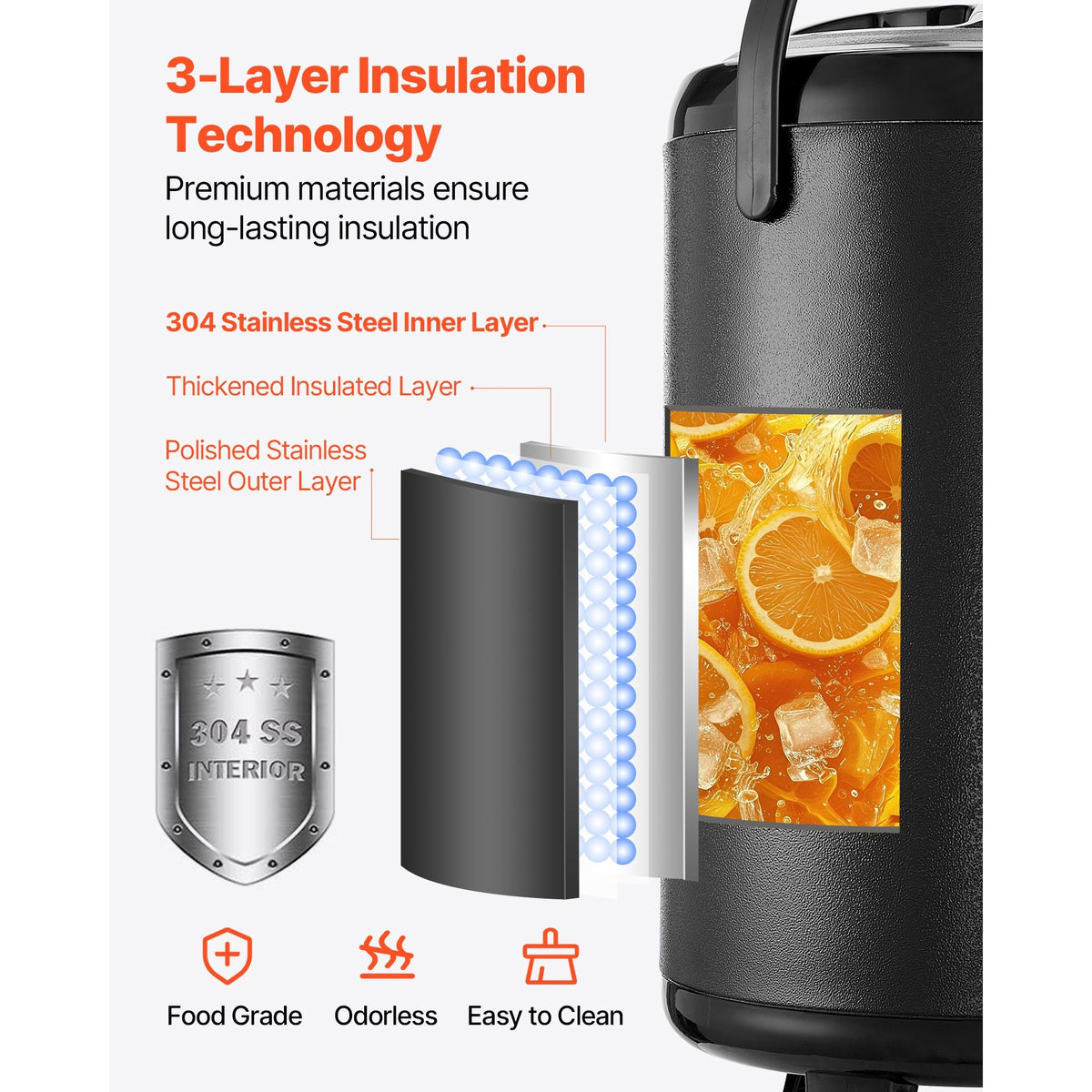 Insulated Beverage Dispenser, 3.2 Gal/12L Stainless Steel Thermal Drink Server with Spigot & Temp Display, Suitable for Hot and Cold Drinks, for Tea Coffee Water in Cafes & Restaurants, Black