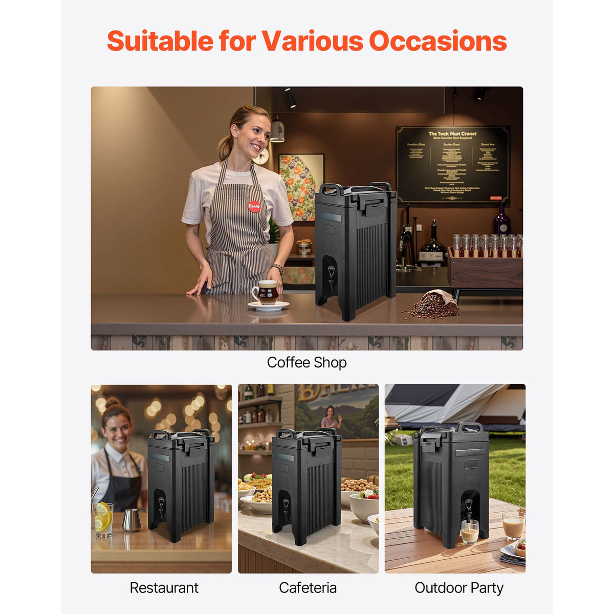 Insulated Beverage Dispenser, 5 Gal/19L Hot and Cold Beverage Server with Spigot & Handle, Food-Grade Thermal Drink Dispenser Cooler for Tea Coffee Water in Cafes & Restaurants, 2 Pack, Black