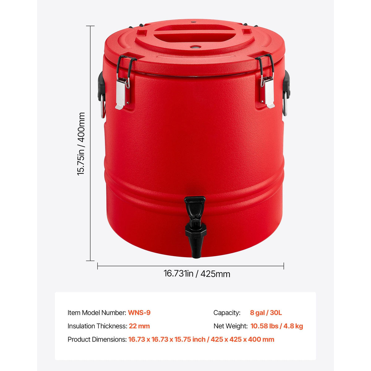 Insulated Beverage Dispenser, 8 Gal/30.3L Thermal Hot and Cold Drink Server Dispenser with Spigot, Food-Grade Cooler Jug with 304 Stainless Steel Interior, for Tea Coffee Restaurant Outdoor