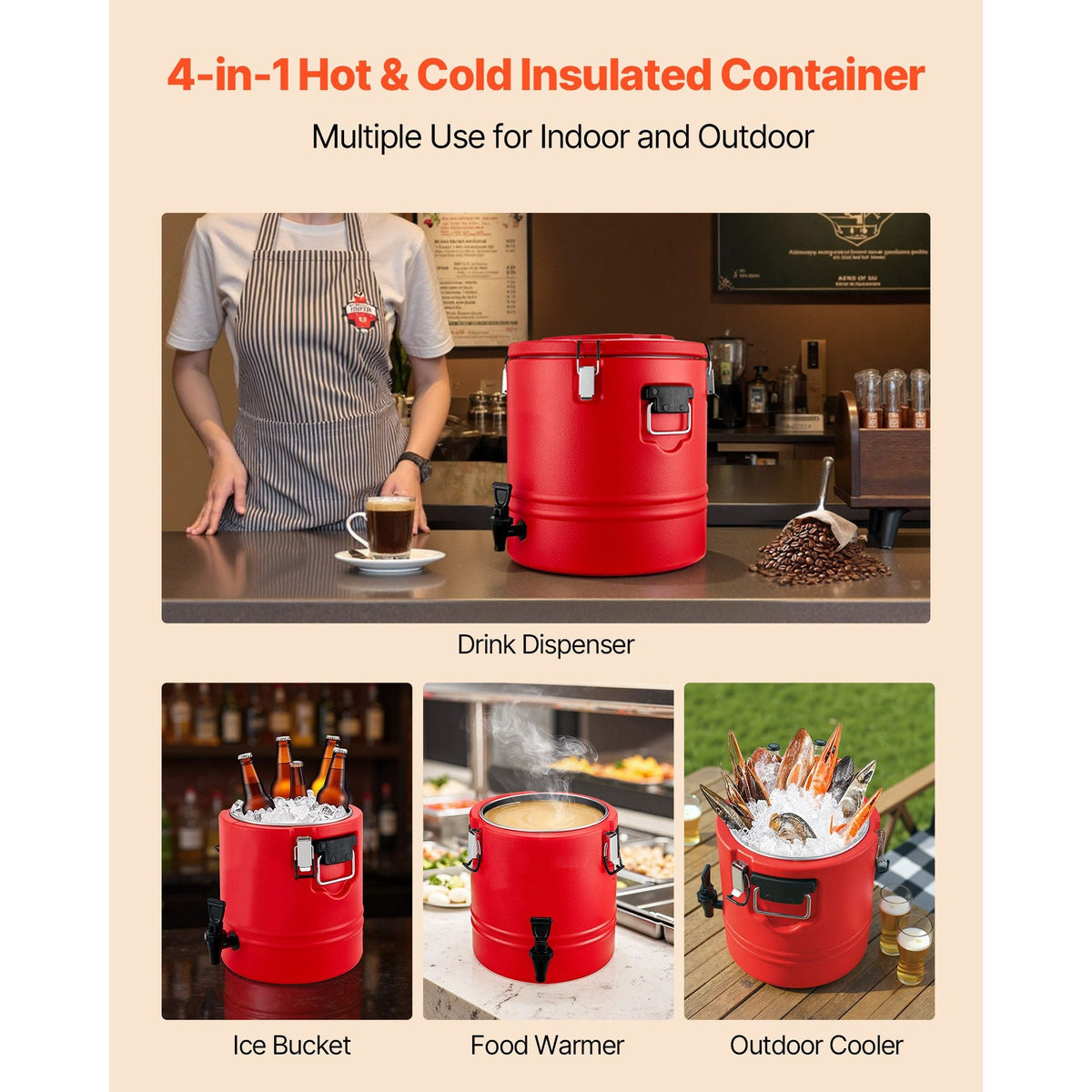 Insulated Beverage Dispenser, 8 Gal/30.3L Thermal Hot and Cold Drink Server Dispenser with Spigot, Food-Grade Cooler Jug with 304 Stainless Steel Interior, for Tea Coffee Restaurant Outdoor