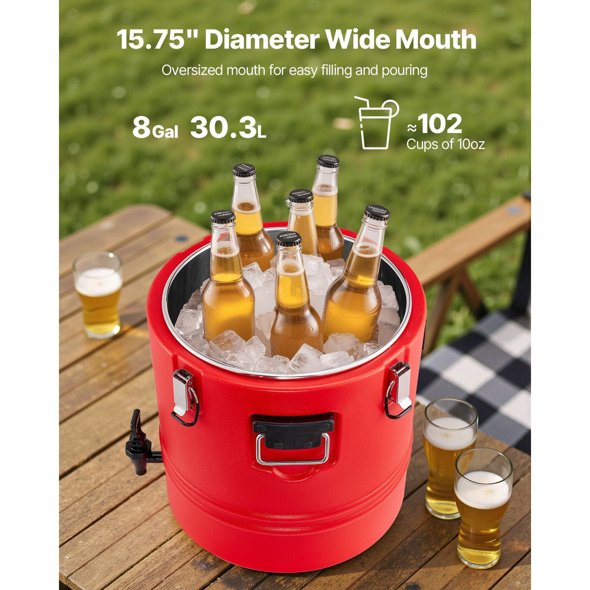 Insulated Beverage Dispenser, 8 Gal/30.3L Thermal Hot and Cold Drink Server Dispenser with Spigot, Food-Grade Cooler Jug with 304 Stainless Steel Interior, for Tea Coffee Restaurant Outdoor
