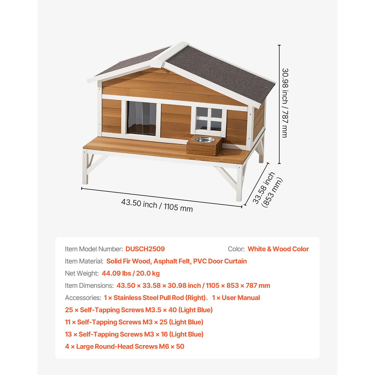 Insulated Cat House, All-Around Foam Insulation Elevated Cat Shelter, Wooden Feral Kitty Shelter with Large Platform, Waterproof Cats Condos for Indoor & Outdoor Cats in Winter 43.5x33.5x31 in