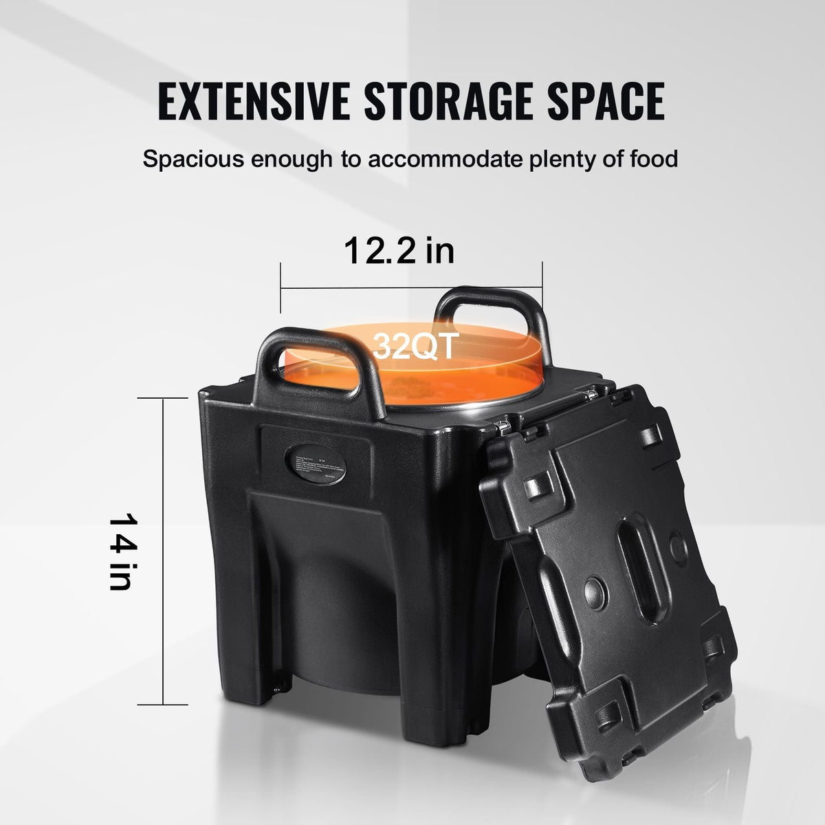 Insulated Food Carrier, 32Qt Capacity, Stackable Catering Hot Box w/Stainless Steel Barrel, Top Load LLDPE Food Warmer w/Integral Handles Buckles Stationary , for Restaurant Canteen, Black