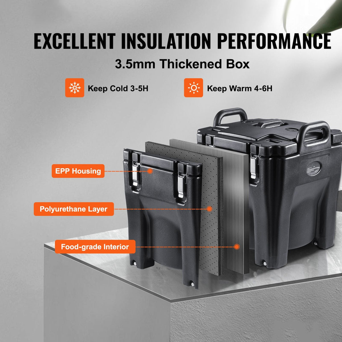 Insulated Food Carrier, 32Qt Capacity, Stackable Catering Hot Box w/Stainless Steel Barrel, Top Load LLDPE Food Warmer w/Integral Handles Buckles Stationary , for Restaurant Canteen, Black