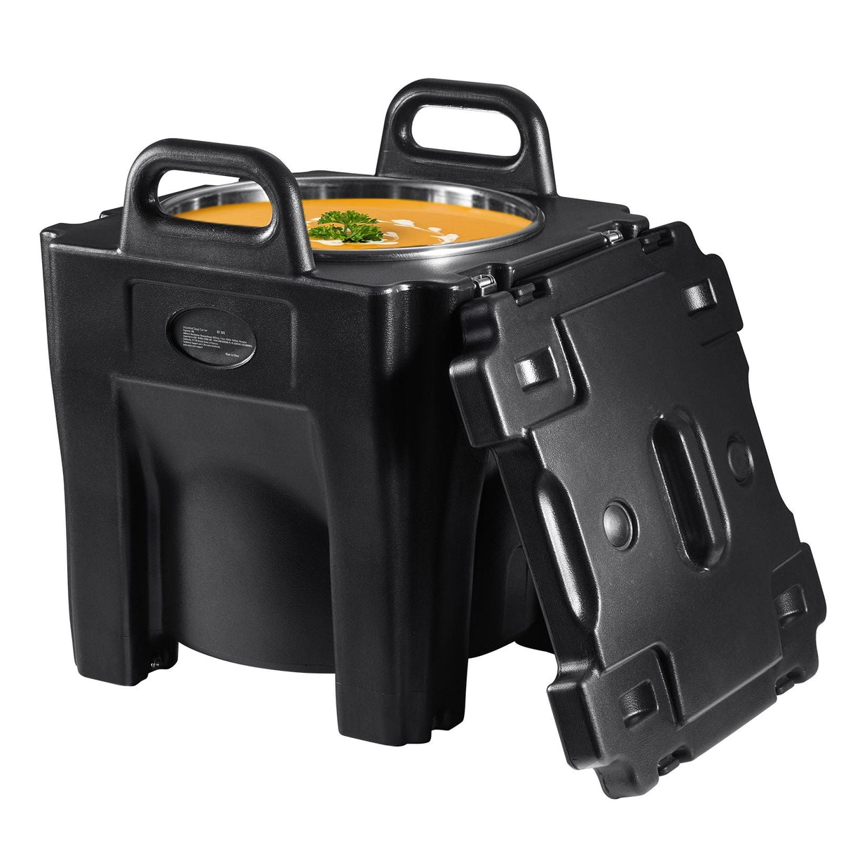 Insulated Food Carrier, 32Qt Capacity, Stackable Catering Hot Box w/Stainless Steel Barrel, Top Load LLDPE Food Warmer w/Integral Handles Buckles Stationary , for Restaurant Canteen, Black