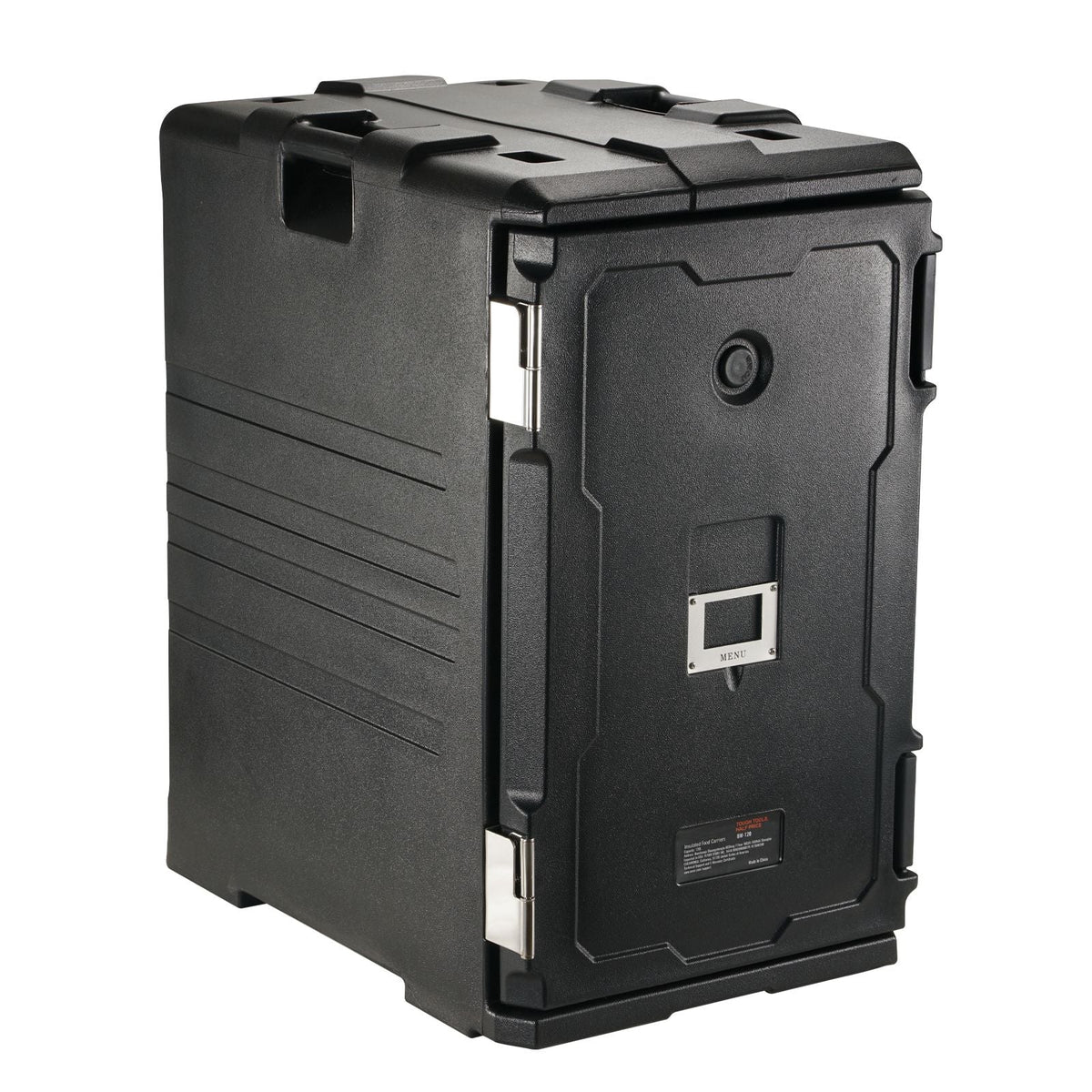 Insulated Food Pan Carrier, 109 Qt Hot Box for Catering, LLDPE Food Box Carrier w/Double Buckles, Front Loading Food Warmer w/Handles, End Loader w/Wheels for Restaurant, Canteen, etc. Black