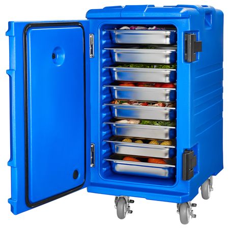 Insulated Food Pan Carrier, 127 Qt Hot Box for Catering, Food Box Carrier with Double Buckles, Front Loading Food Warmer with Handles, End Loader with Wheels for Restaurant, Canteen