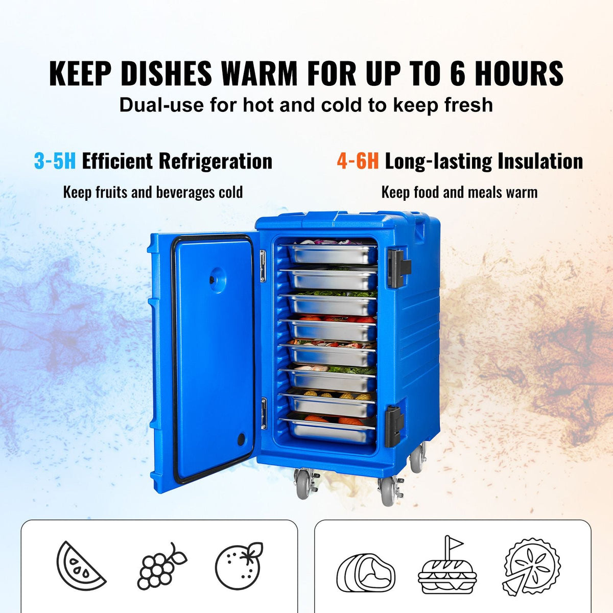 Insulated Food Pan Carrier, 127 Qt Hot Box for Catering, Food Box Carrier with Double Buckles, Front Loading Food Warmer with Handles, End Loader with Wheels for Restaurant, Canteen