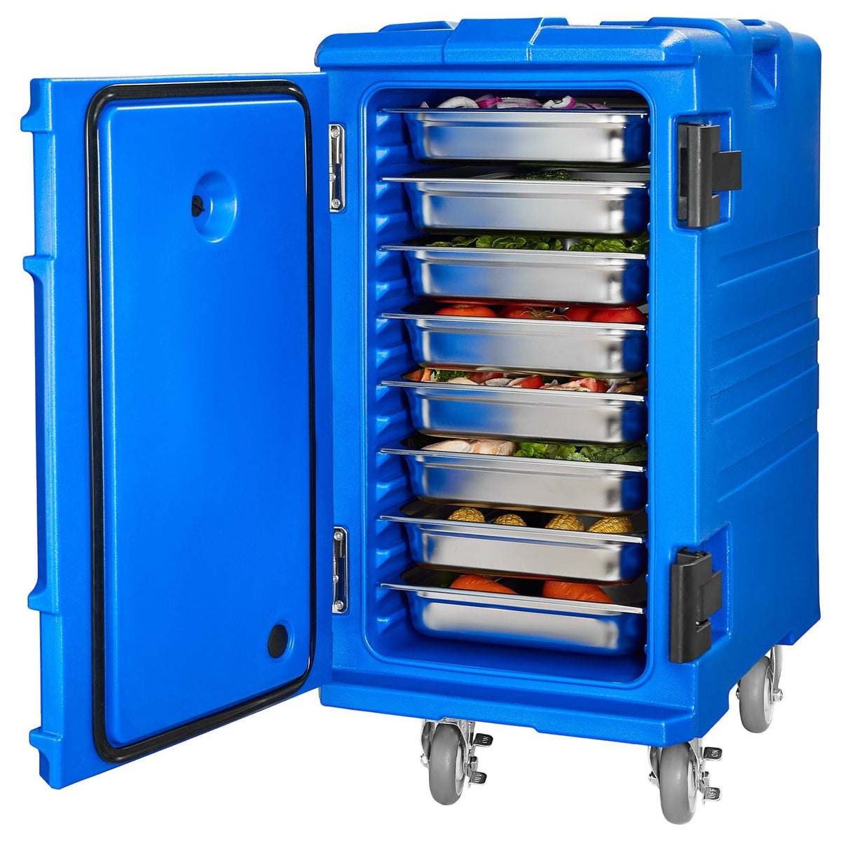 Insulated Food Pan Carrier, 127 Qt Hot Box for Catering, Food Box Carrier with Double Buckles, Front Loading Food Warmer with Handles, End Loader with Wheels for Restaurant, Canteen