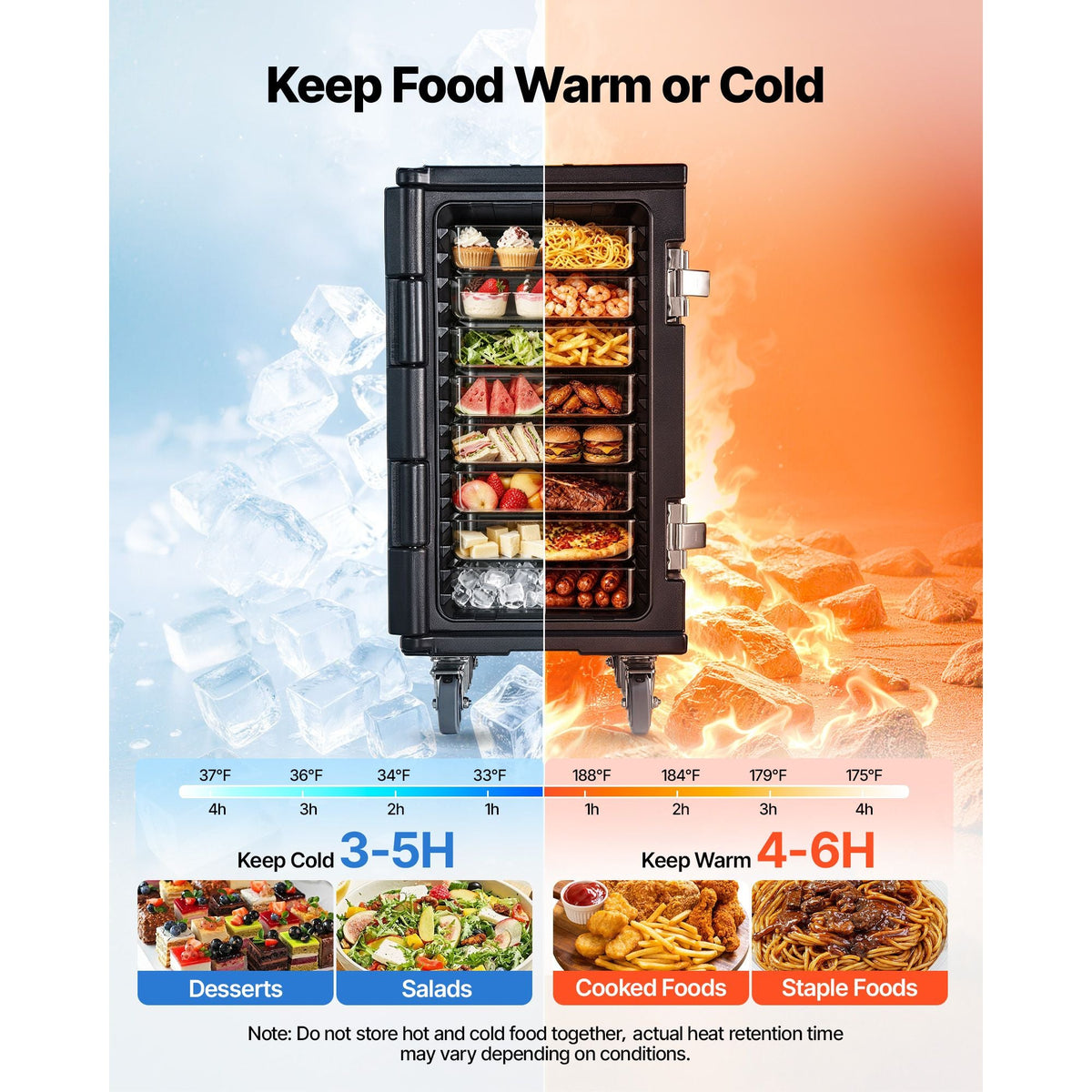 Insulated Food Pan Carrier, 127 Qt Non-Electrical Food Warmer, with Swivel Wheel & 304 Stainless Steel Latch, LLDPE Stackable Hot Box, for Various Pan Sizes(NOT Included), Fit Catering BBQ Event