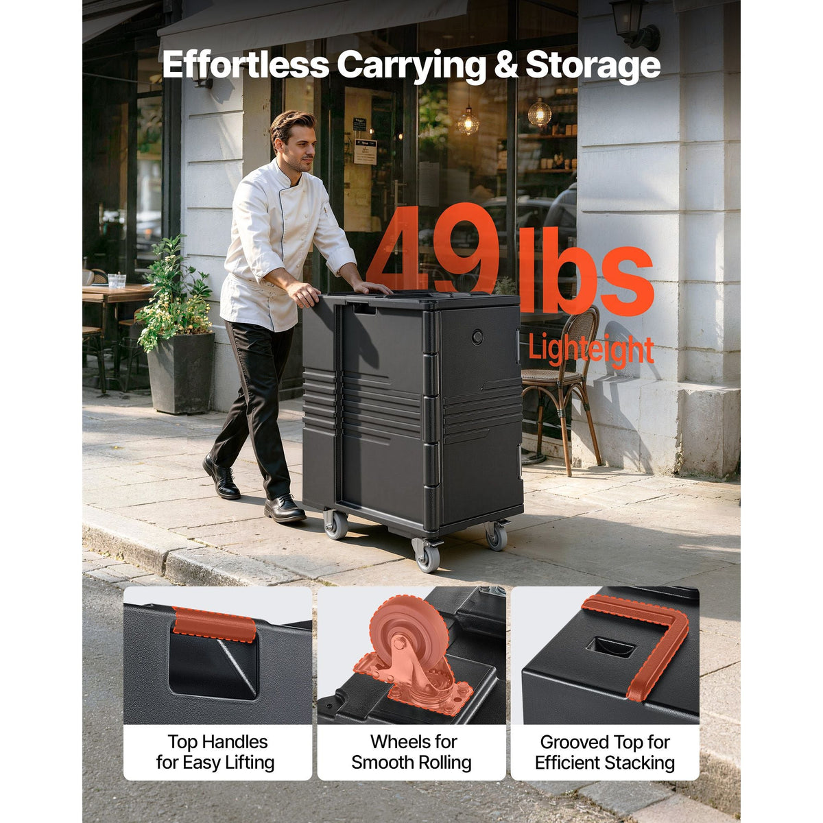 Insulated Food Pan Carrier, 127 Qt Non-Electrical Food Warmer, with Swivel Wheel & 304 Stainless Steel Latch, LLDPE Stackable Hot Box, for Various Pan Sizes(NOT Included), Fit Catering BBQ Event