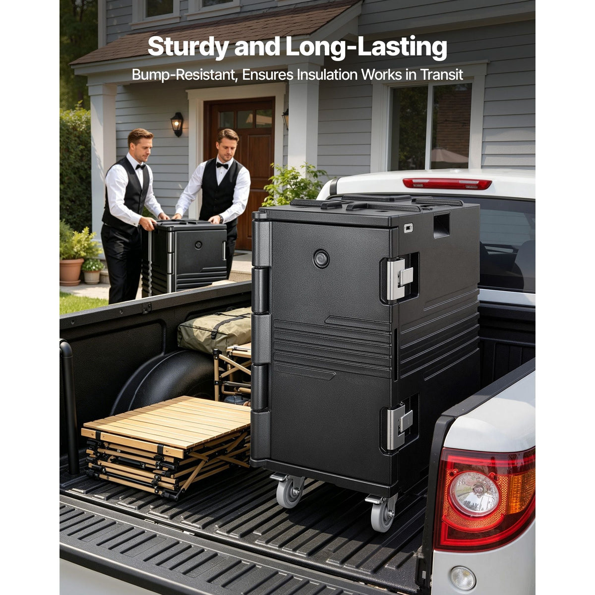 Insulated Food Pan Carrier, 127 Qt Non-Electrical Food Warmer, with Swivel Wheel & 304 Stainless Steel Latch, LLDPE Stackable Hot Box, for Various Pan Sizes(NOT Included), Fit Catering BBQ Event