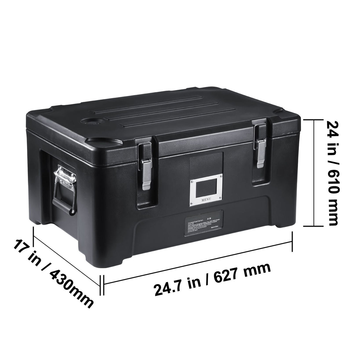 Insulated Food Pan Carrier, 36Qt Capacity, Stackable Catering Hot Box with 3 Stainless Steel Pans, Top Load LLDPE Food Warmer with Elastic Side Handles and Buckles, for Restaurant Canteen, Black