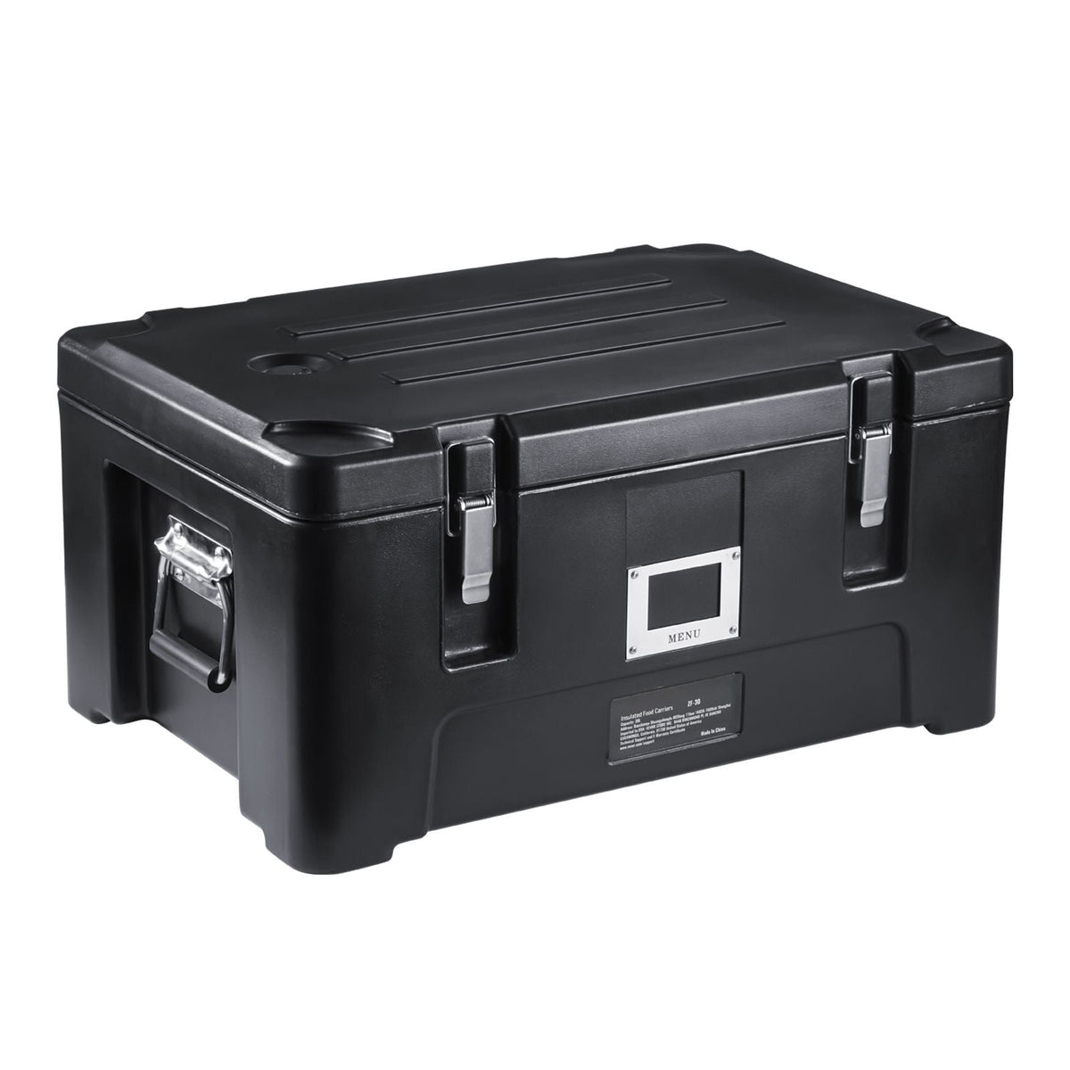 Insulated Food Pan Carrier, 36Qt Capacity, Stackable Catering Hot Box with 3 Stainless Steel Pans, Top Load LLDPE Food Warmer with Elastic Side Handles and Buckles, for Restaurant Canteen, Black