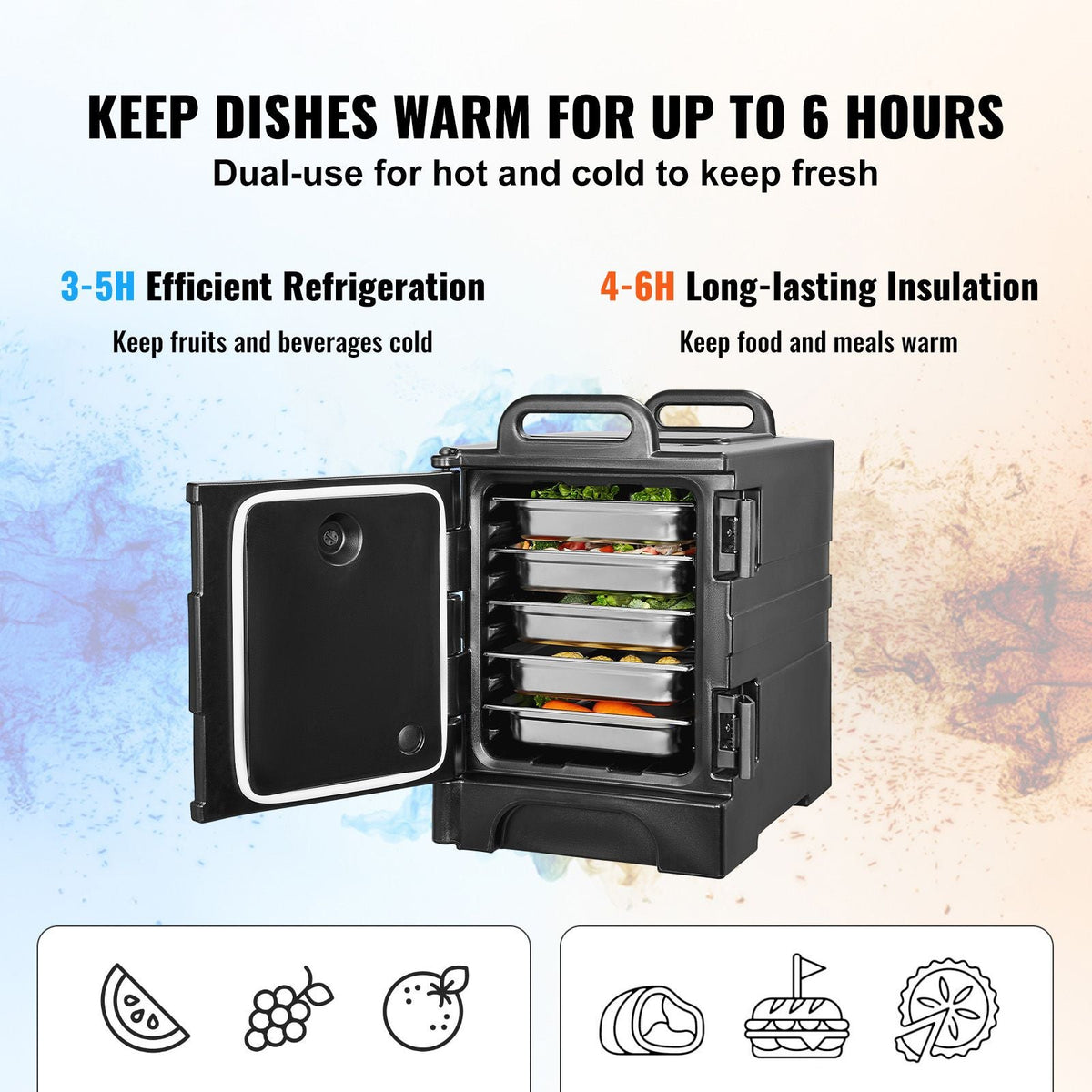 Insulated Food Pan Carrier, 81 Qt Hot Box for Catering, Food Box Carrier with Double Buckles, Front Loading Food Warmer with Handles, Stackable End Loader for Restaurant, Canteen