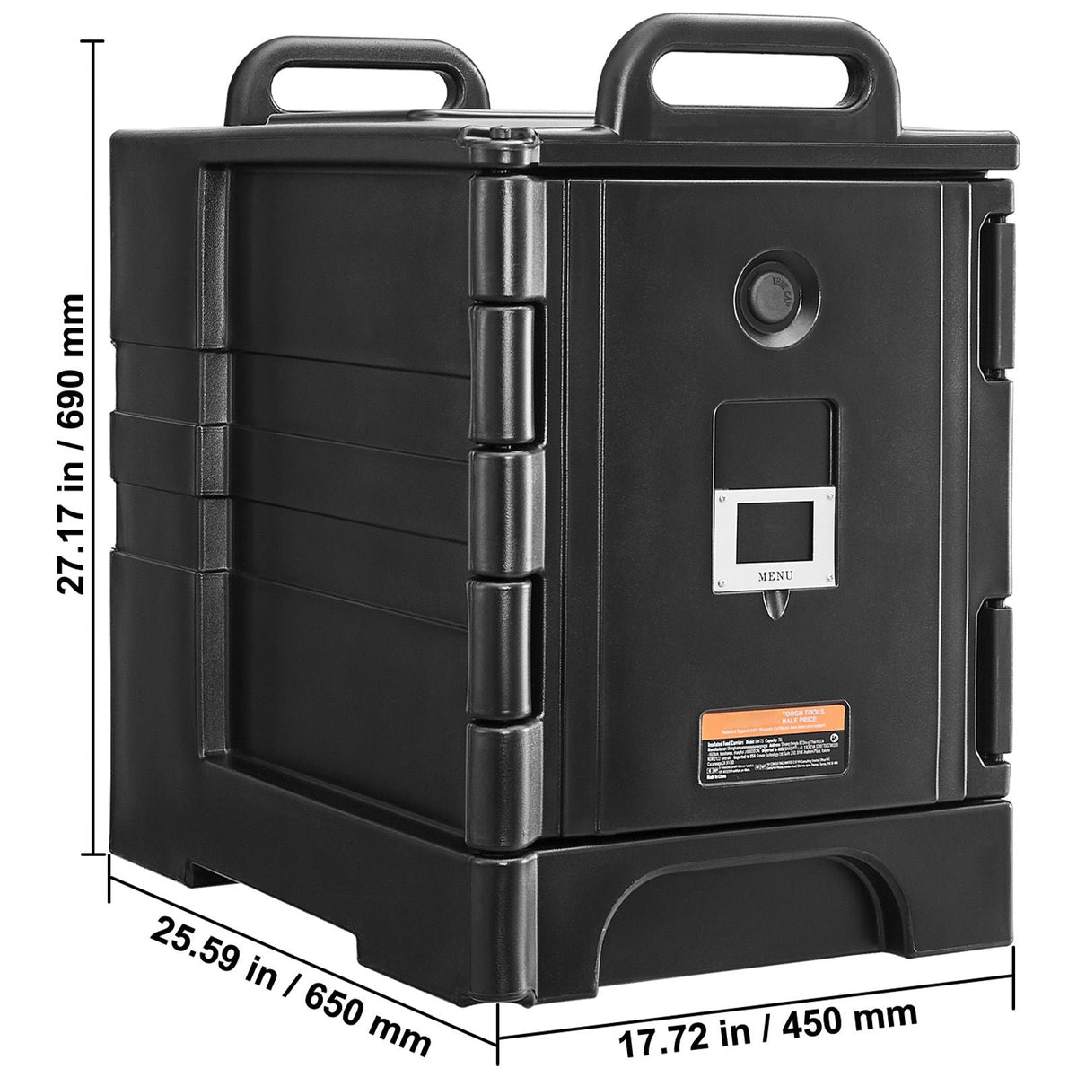 Insulated Food Pan Carrier, 81 Qt Hot Box for Catering, Food Box Carrier with Double Buckles, Front Loading Food Warmer with Handles, Stackable End Loader for Restaurant, Canteen