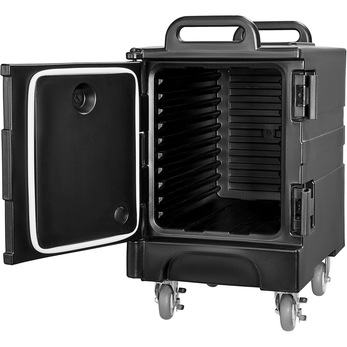 Insulated Food Pan Carrier, 81 Qt Hot Box for Catering, Food Box Carrier with Double Buckles, Front Loading Food Warmer with Handles, Stackable End Loader with Wheels for Restaurant, Canteen