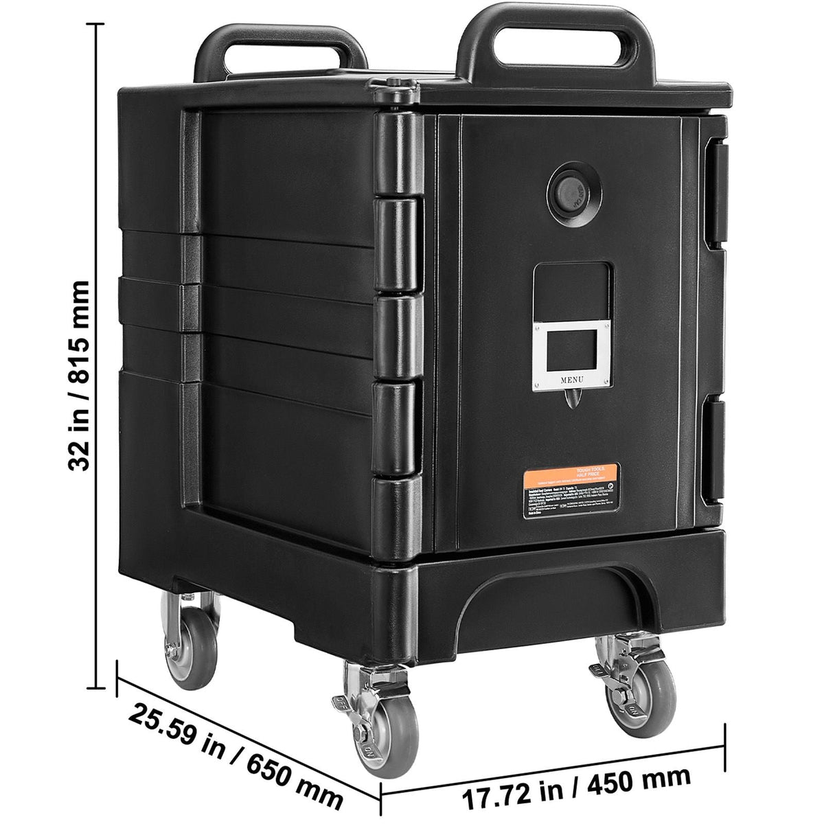 Insulated Food Pan Carrier, 81 Qt Hot Box for Catering, Food Box Carrier with Double Buckles, Front Loading Food Warmer with Handles, Stackable End Loader with Wheels for Restaurant, Canteen
