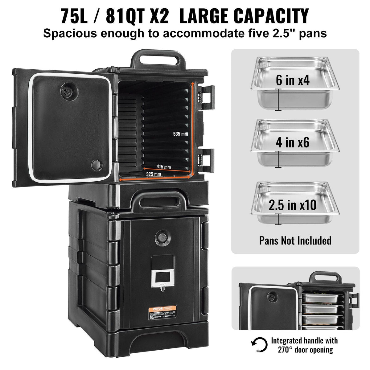 Insulated Food Pan Carrier, 81 Qt x 2 Pack Hot Box for Catering, Food Box Carrier with Double Buckles, Front Loading Food Warmer with Handles, Stackable End Loader for Restaurant, Canteen