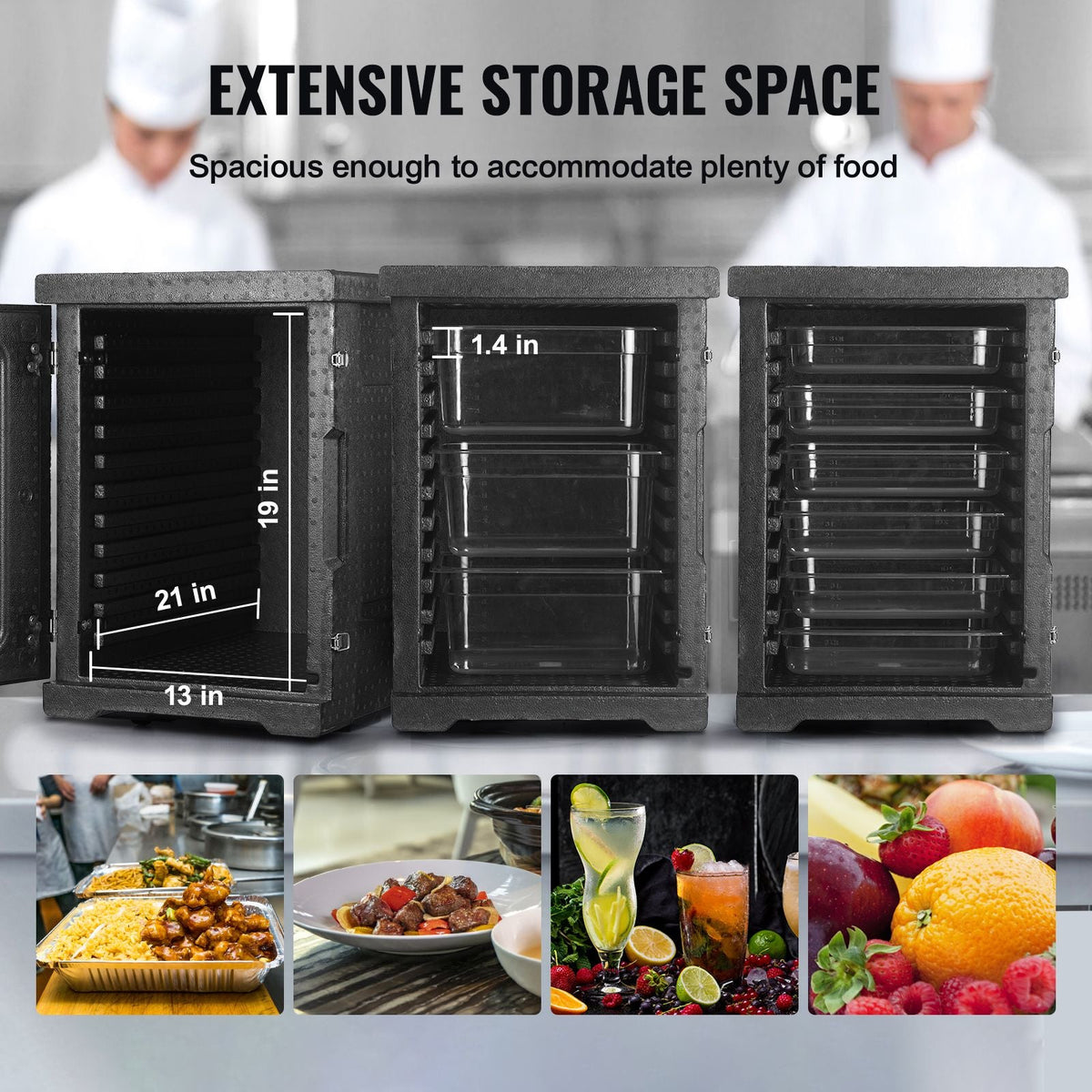 Insulated Food Pan Carrier, 82 Qt Hot Box for Catering, LLDPE Food Box Carrier with Double Buckles, Front Loading Food Warmer for Restaurant, Canteen, etc.