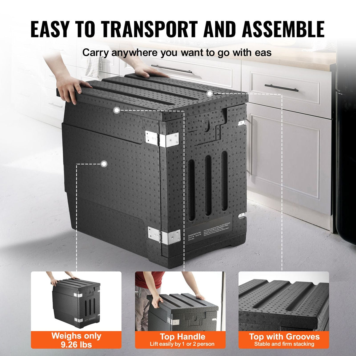 Insulated Food Pan Carrier, 82 Qt Hot Box for Catering, LLDPE Food Box Carrier with Double Buckles, Front Loading Food Warmer for Restaurant, Canteen, etc.