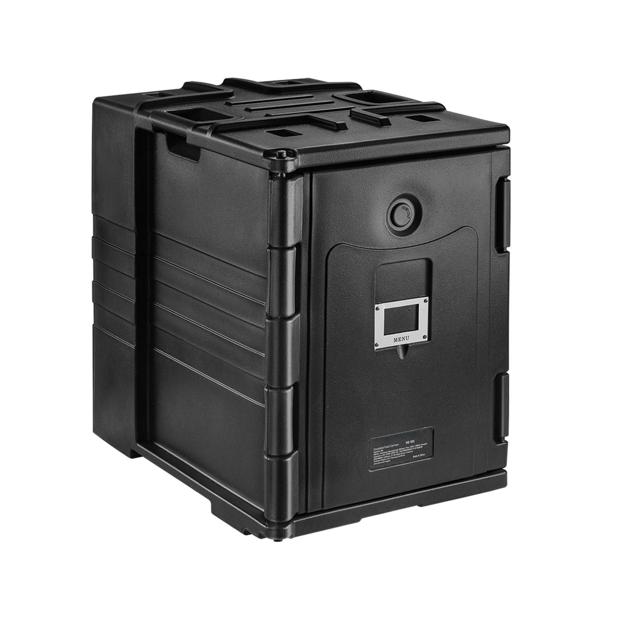 Insulated Food Pan Carrier, 82 Qt Hot Box for Catering, LLDPE Food Box Carrier with Double Buckles, Front Loading Food Warmer with Handles, Stackable End Loader for Restaurant, Canteen, etc. Bla