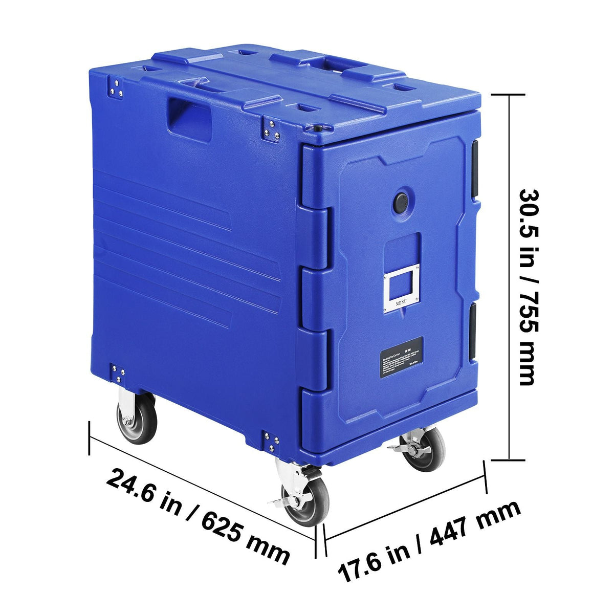 Insulated Food Pan Carrier, 82 Qt Hot Box for Catering, LLDPE Food Box Carrier w/One-Piece Buckle, Front Loading Food Warmer w/Handles, End Loader w/Wheels for Restaurant, Canteen, etc. Blue