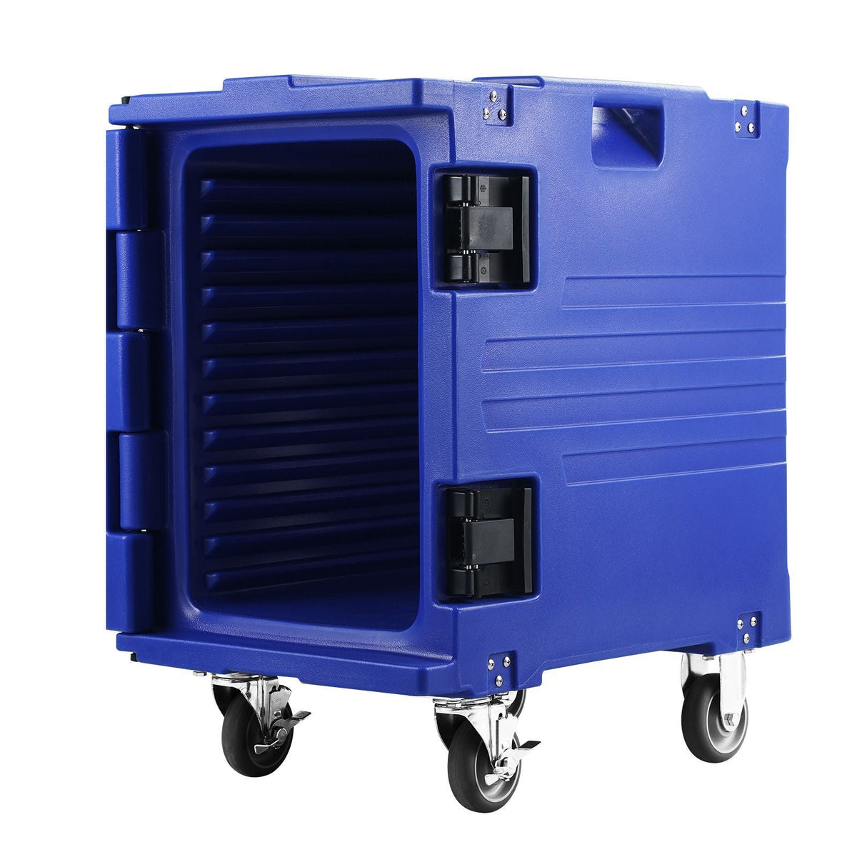 Insulated Food Pan Carrier, 82 Qt Hot Box for Catering, LLDPE Food Box Carrier w/One-Piece Buckle, Front Loading Food Warmer w/Handles, End Loader w/Wheels for Restaurant, Canteen, etc. Blue