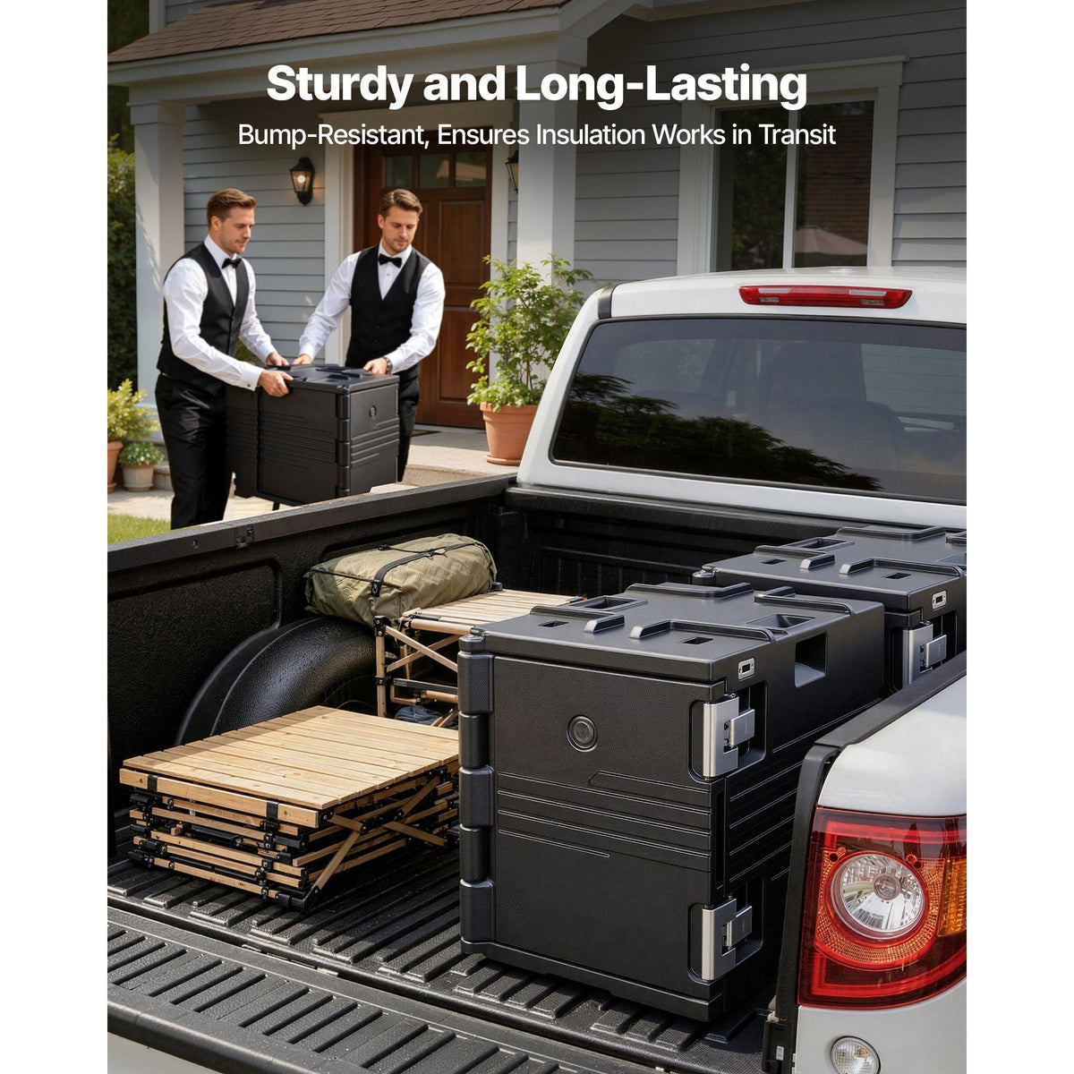 Insulated Food Pan Carrier, 82 Qt Non-Electrical Food Warmer, with Wheel & 304 Stainless Steel Latch, LLDPE Stackable Hot Box, for Various Pan Sizes(NOT Included), Fit Catering BBQ Event(Black)