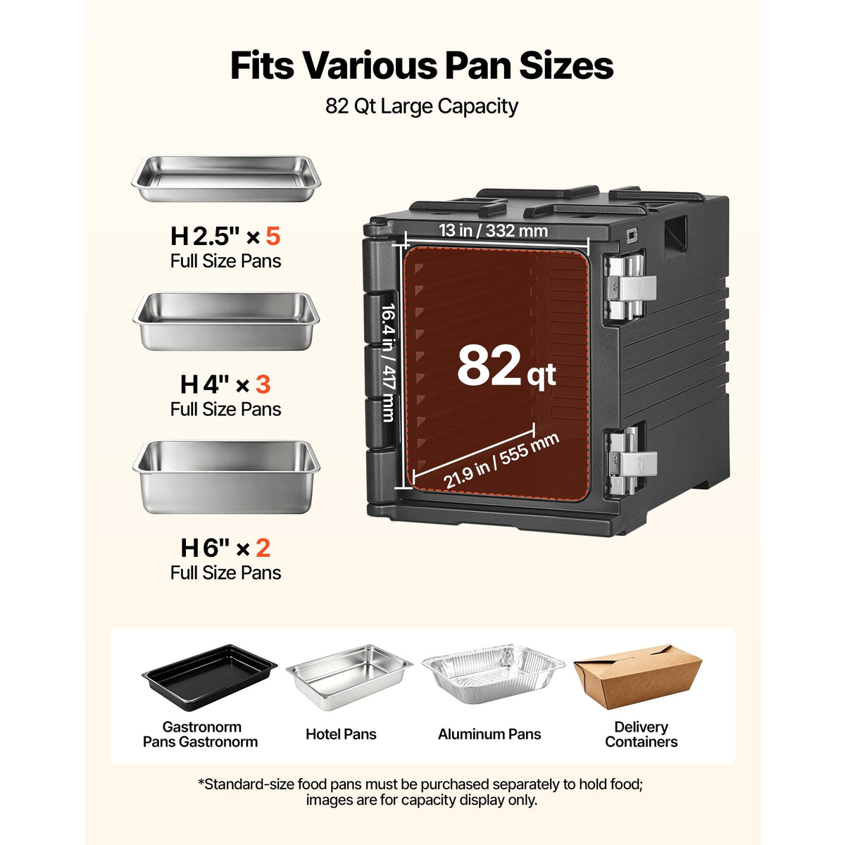 Insulated Food Pan Carrier, 82 Qt Non-Electrical Food Warmer, with Wheel & 304 Stainless Steel Latch, LLDPE Stackable Hot Box, for Various Pan Sizes(NOT Included), Fit Catering BBQ Event(Black)