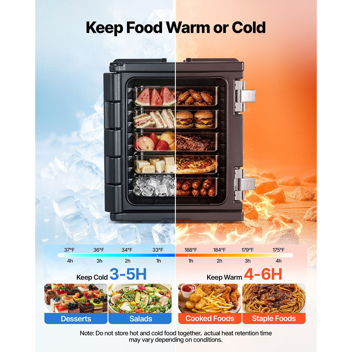 Insulated Food Pan Carrier, 82 Qt Non-Electrical Food Warmer, with Wheel & 304 Stainless Steel Latch, LLDPE Stackable Hot Box, for Various Pan Sizes(NOT Included), Fit Catering BBQ Event(Black)