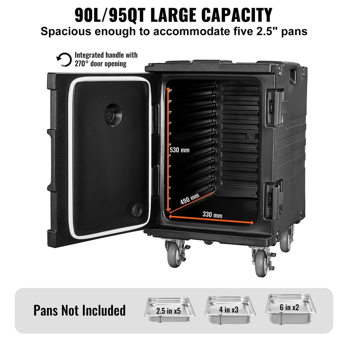 Insulated Food Pan Carrier, 95 Qt Hot Box for Catering, Food Box Carrier with Buckle, Front Loading Food Warmer with Handles, End Loader with Wheels for Restaurant, Canteen