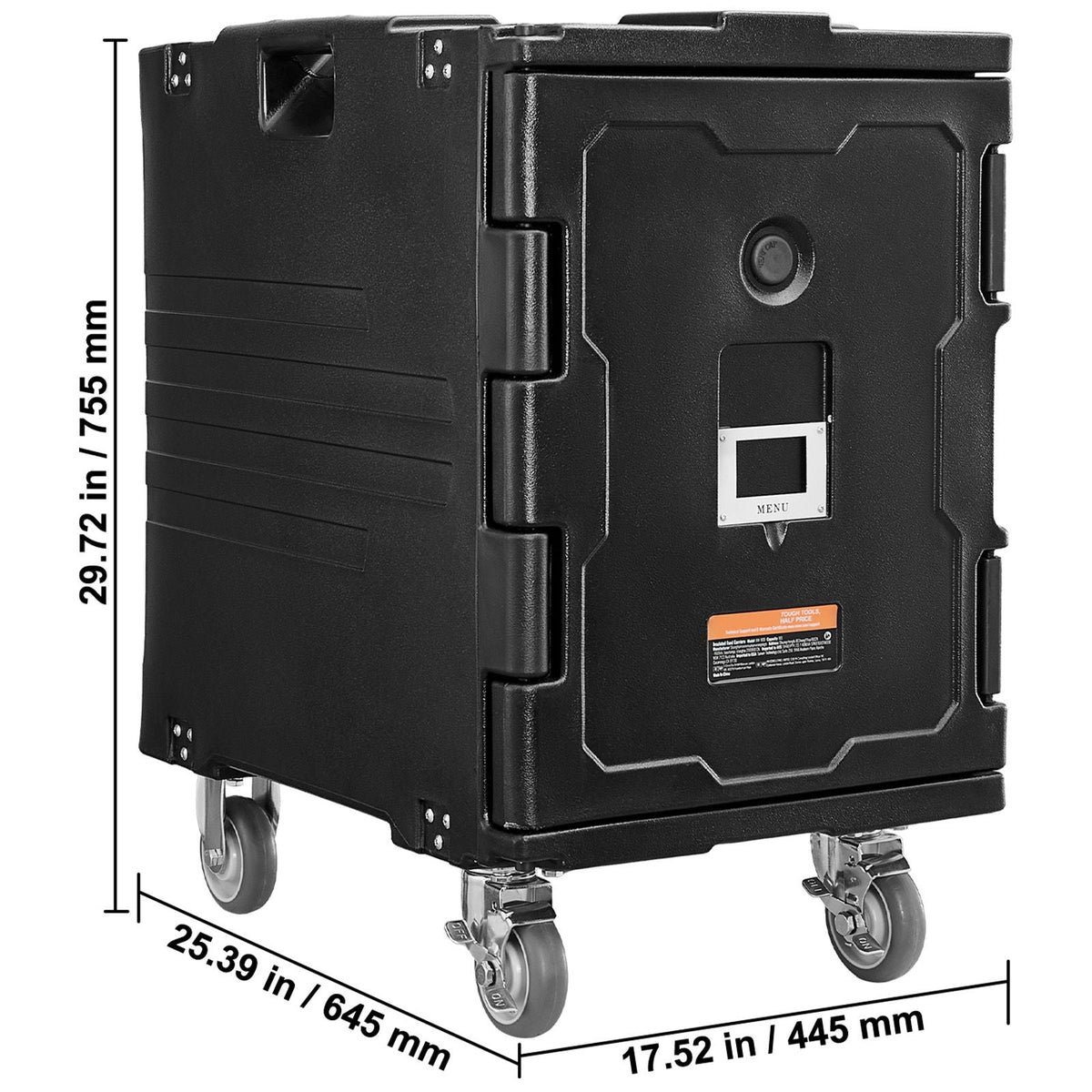 Insulated Food Pan Carrier, 95 Qt Hot Box for Catering, Food Box Carrier with Buckle, Front Loading Food Warmer with Handles, End Loader with Wheels for Restaurant, Canteen