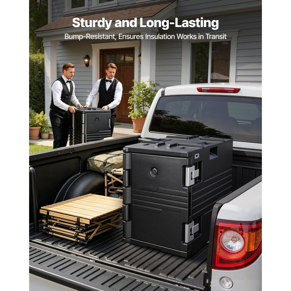 Insulated Food Pan Carrier, 95 Qt Non-Electrical Food Warmer, with Wheel & 304 Stainless Steel Latch, LLDPE Stackable Hot Box, for Various Pan Sizes(NOT Included), Fit Catering BBQ Event(Black)