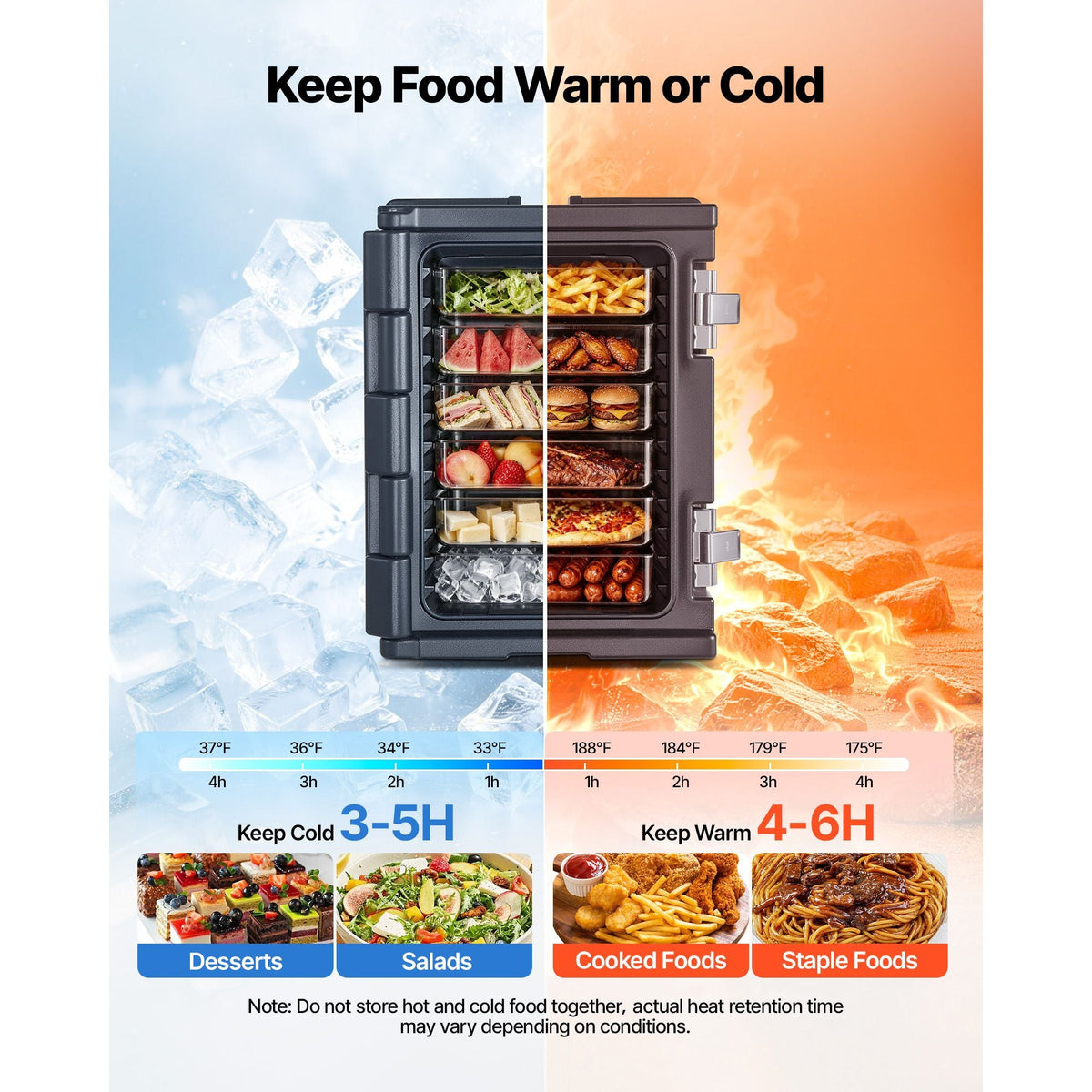 Insulated Food Pan Carrier, 95 Qt Non-Electrical Food Warmer, with Wheel & 304 Stainless Steel Latch, LLDPE Stackable Hot Box, for Various Pan Sizes(NOT Included), Fit Catering BBQ Event(Black)