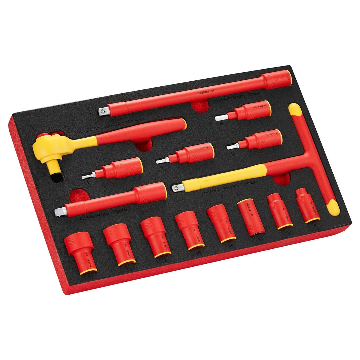 Insulated Socket Set, 16-Piece Insulated Wrench Tool Set, 1000V Insulated Socket Tool, with Insulated Sockets, Insulated T-Handle Wrench, Drive Rachet, Extensions, for Electricians Home Repair