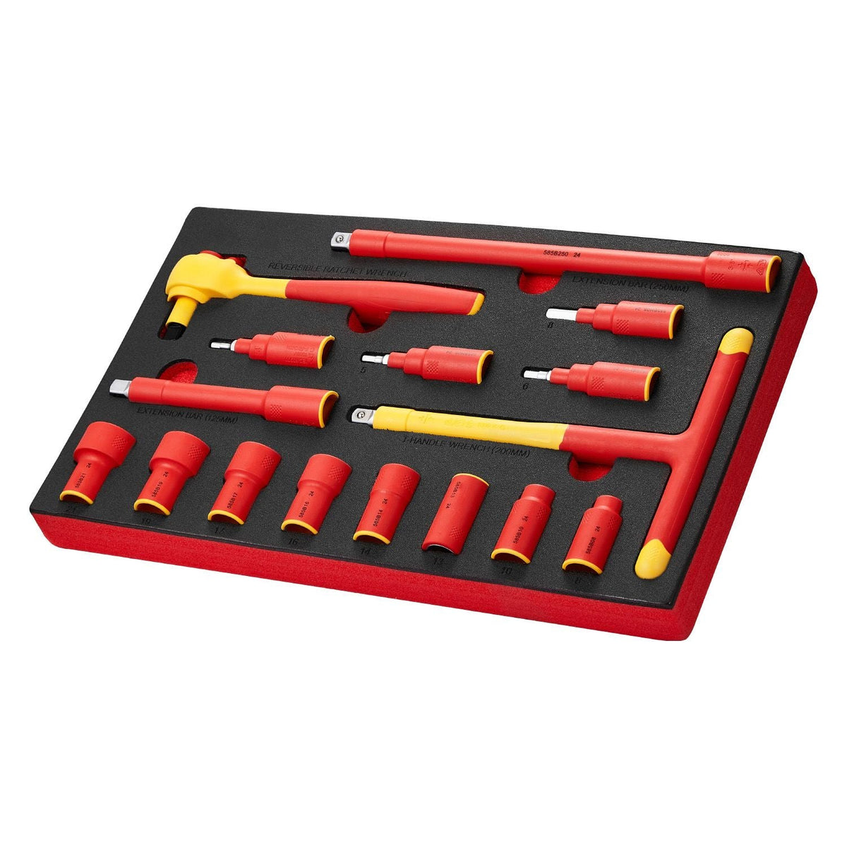Insulated Socket Set, 16-Piece Insulated Wrench Tool Set, 1000V Insulated Socket Tool, with Insulated Sockets, Insulated T-Handle Wrench, Drive Rachet, Extensions, for Electricians Home Repair