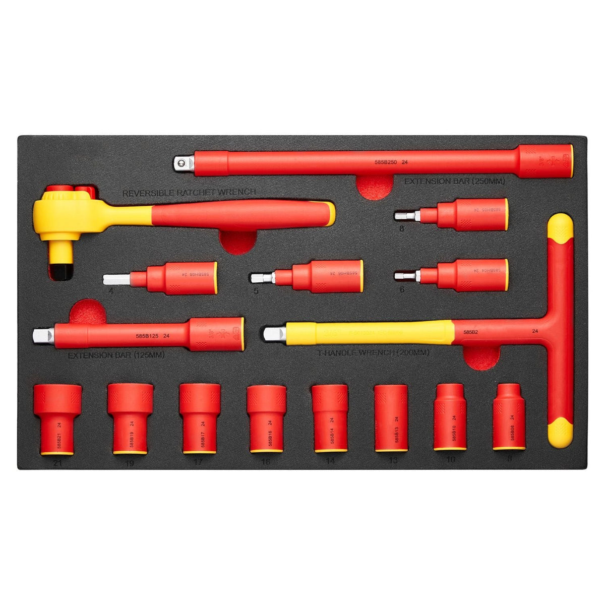 Insulated Socket Set, 16-Piece Insulated Wrench Tool Set, 1000V Insulated Socket Tool, with Insulated Sockets, Insulated T-Handle Wrench, Drive Rachet, Extensions, for Electricians Home Repair