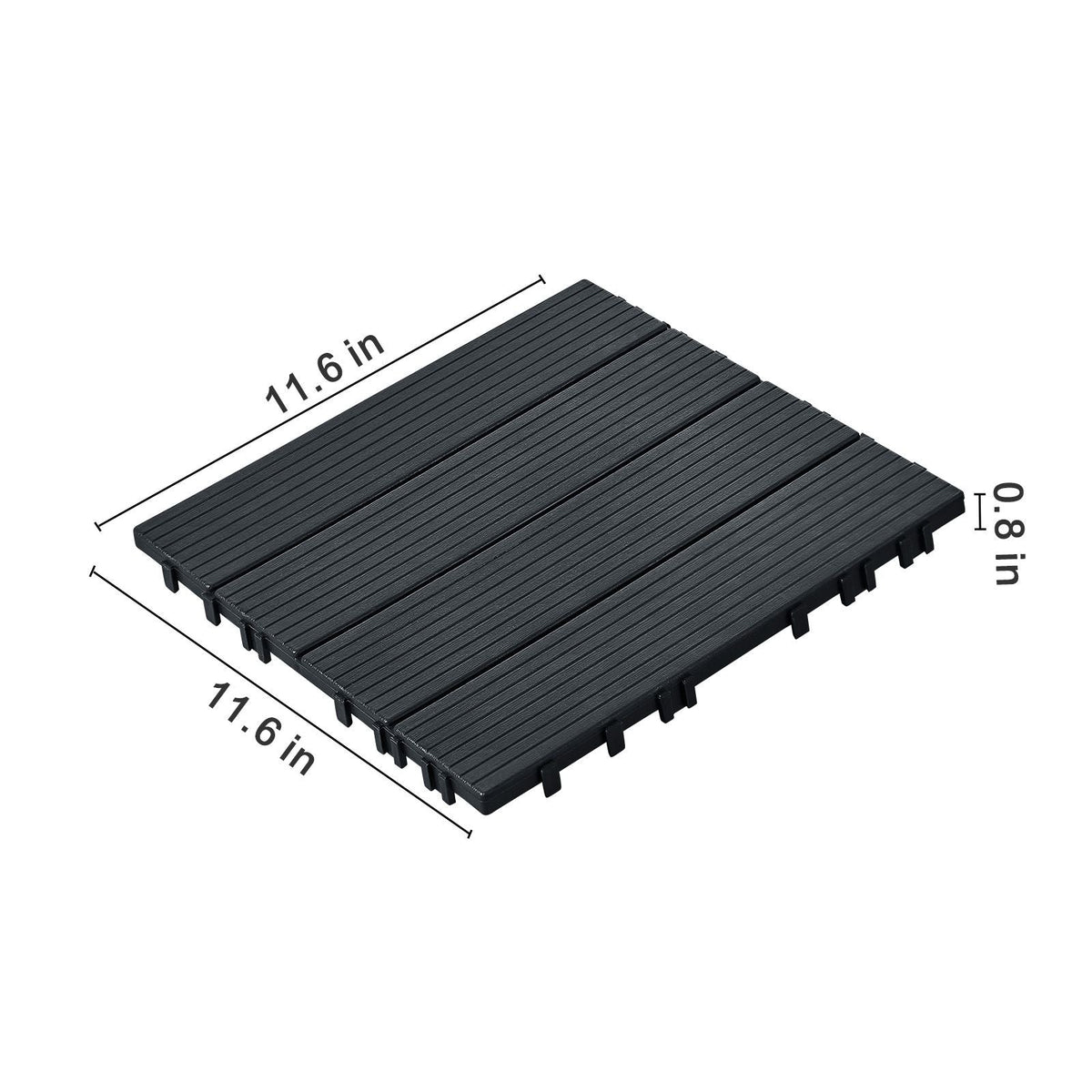 Interlocking Deck Tiles, 10 Pack,12"x12" 10 sq. ft Plastic Waterproof Outdoor Flooring All Weather Use, Patio Floor Decking Covering Tiles for Porch Poolside Balcony Backyard, Dark Grey
