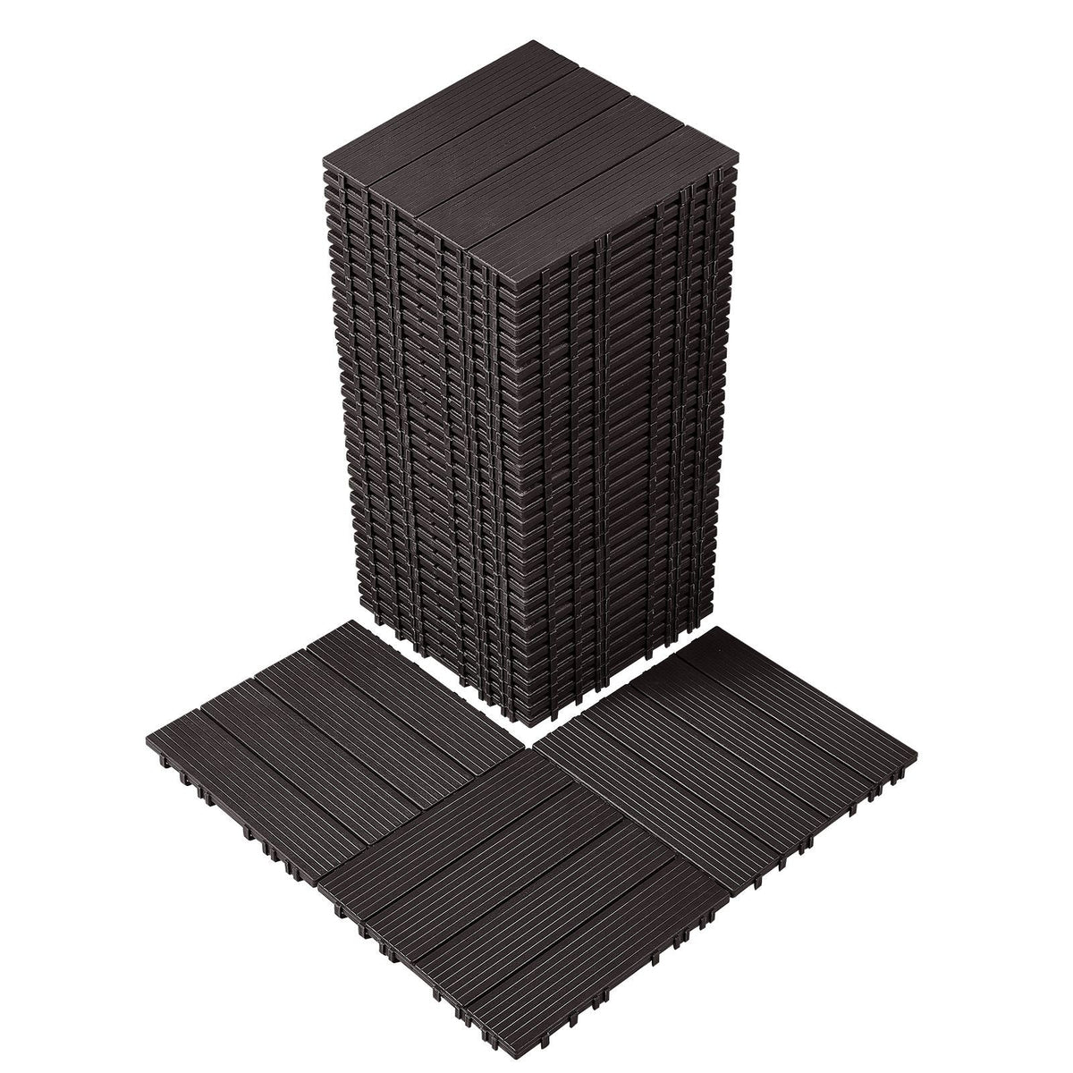 Interlocking Deck Tiles, 36 Pack,11.6"x11.6" 36 sq. ft Plastic Waterproof Outdoor Flooring All Weather Use, Patio Floor Decking Covering Tiles for Porch Poolside Balcony Backyard, Dark Brown