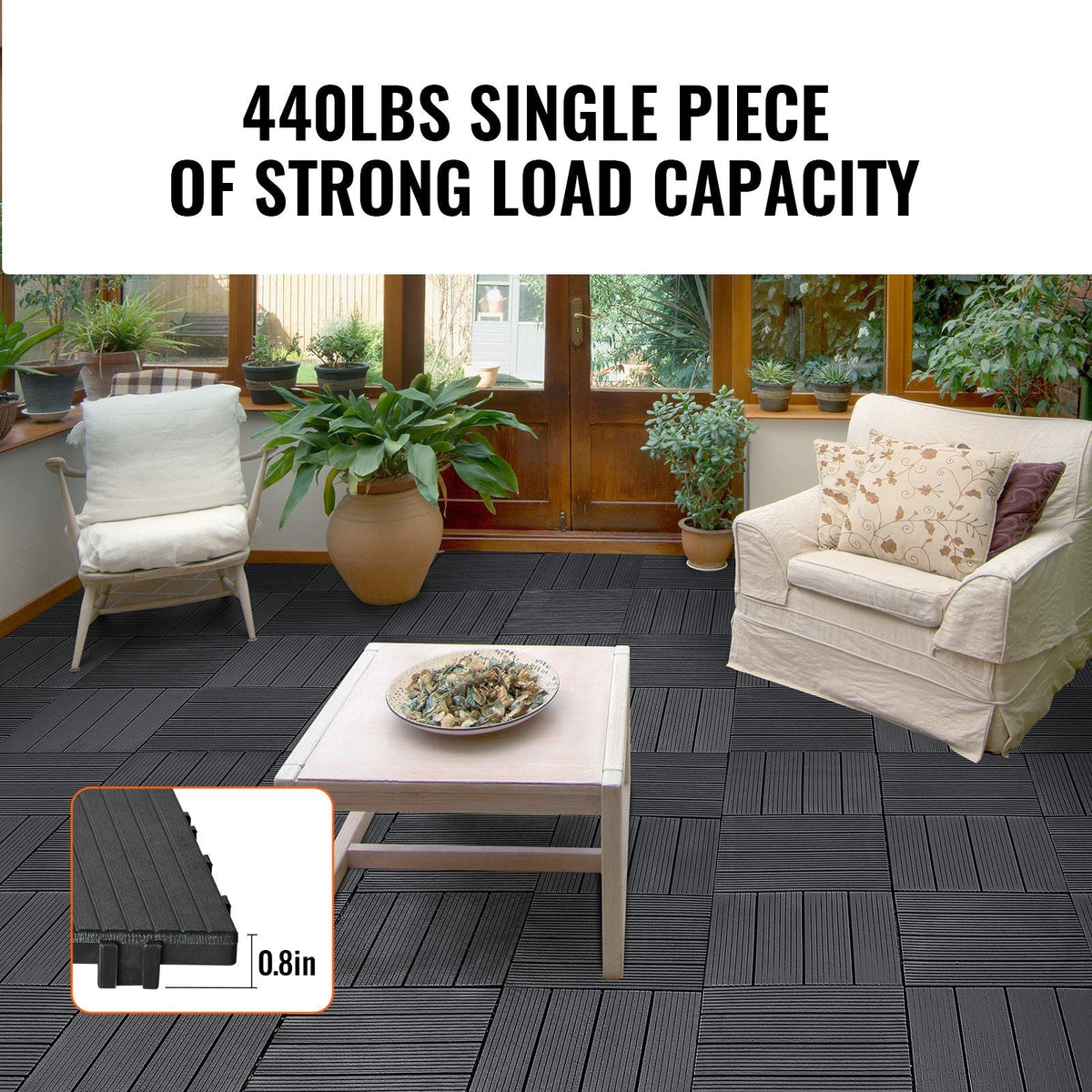 Interlocking Deck Tiles, 36 Pack,11.6"x11.6" 36 sq. ft Plastic Waterproof Outdoor Flooring All Weather Use, Patio Floor Decking Covering Tiles for Porch Poolside Balcony Backyard, Dark Grey