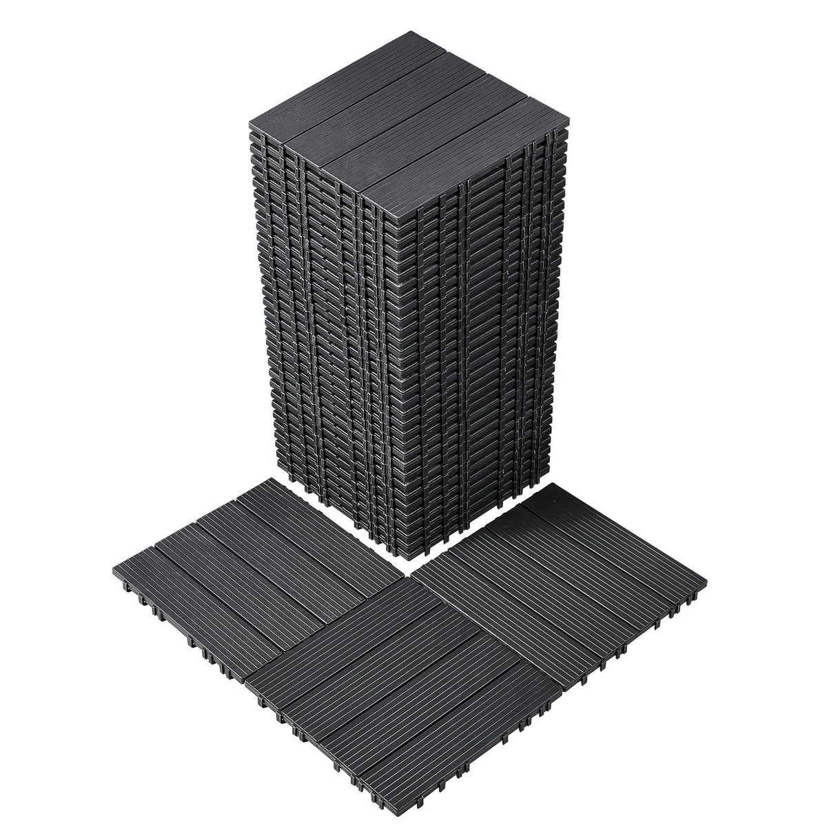 Interlocking Deck Tiles, 36 Pack,11.6"x11.6" 36 sq. ft Plastic Waterproof Outdoor Flooring All Weather Use, Patio Floor Decking Covering Tiles for Porch Poolside Balcony Backyard, Dark Grey