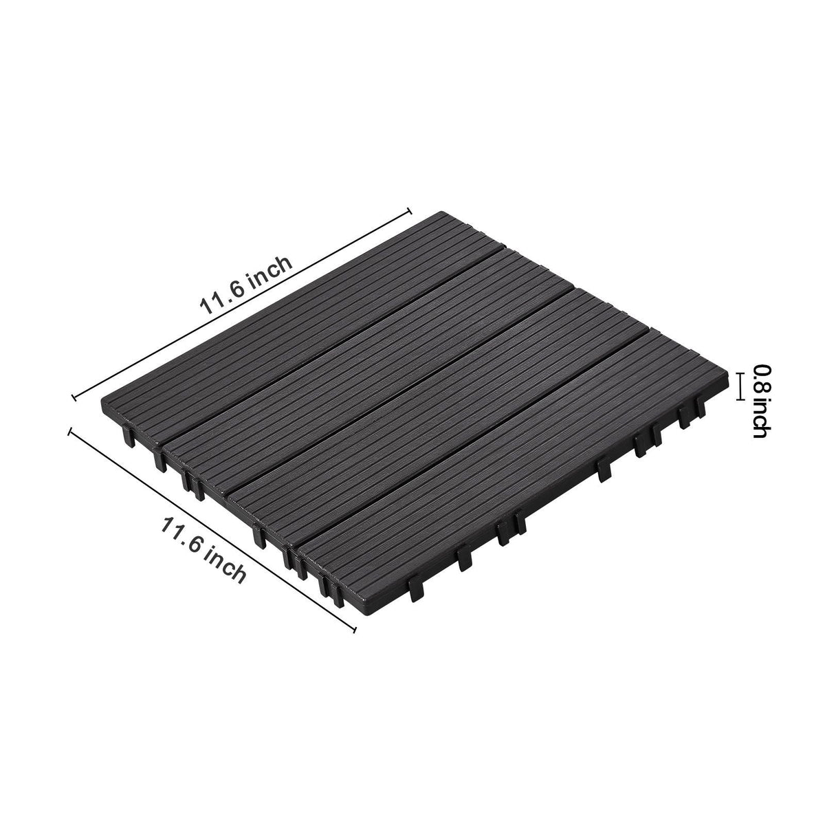 Interlocking Deck Tiles, 36 Pack,11.6"x11.6" 36 sq. ft Plastic Waterproof Outdoor Flooring All Weather Use, Patio Floor Decking Covering Tiles for Porch Poolside Balcony Backyard, Dark Grey